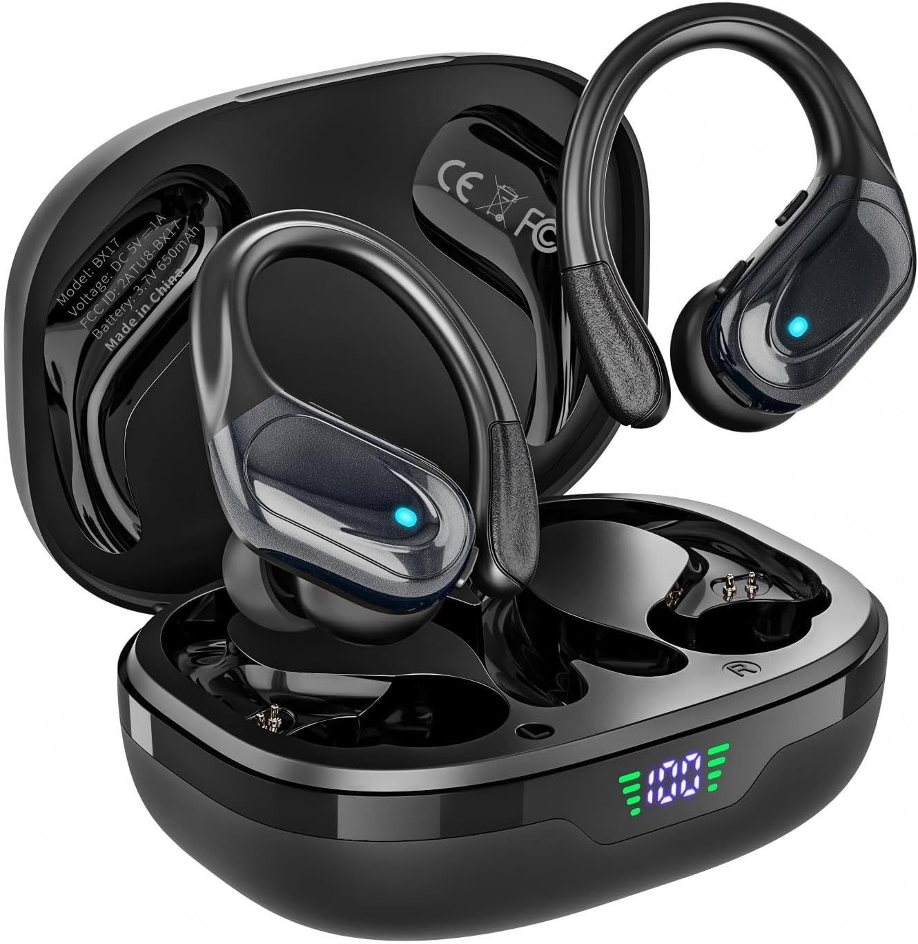 Wireless Earbuds, Bluetooth Headphones, Ear Buds with 80hr Playtime, LED Power Display, Noise Canceling, LED Power Display, IPX7 Waterproof Earphones for Gym/Workout/Sport