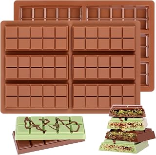 Chocolate Molds - Non-Stick Chocolate Bar Mold, Break Apart Chocolate Bar Maker Food Grade Deep Chocolate Bar Mold For Making Candy Knafeh Pistachio Chocolate Bar - Set of 2