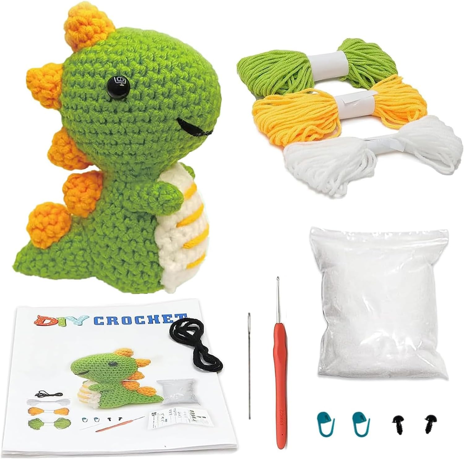 WHENZOO Crochet Animal Kit Cute Dinosaur Crochet Starter Kit for Adults and Kids, DIY Knitting Kit, Starter Pack for Beginners, Adults, Kids Step-by-Step Instructions and Video Tutorials (Dinosaurs)