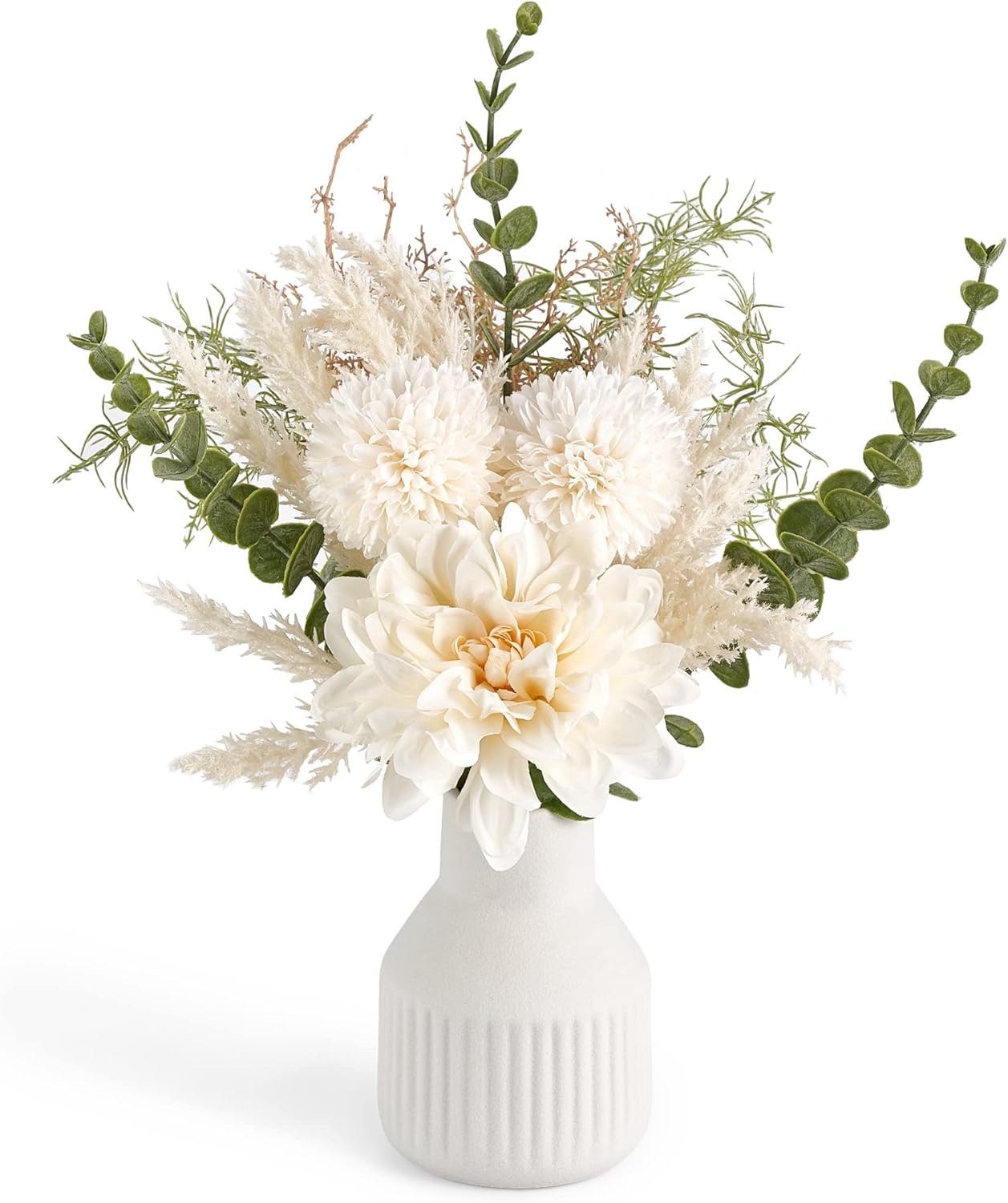 Mkono Artificial Flowers in Ceramic Vase Fake Plants for Home Decor Silk Flower Arrangements Indoor Dining Coffee Table Decor for Living Room Wedding Party Decoration
