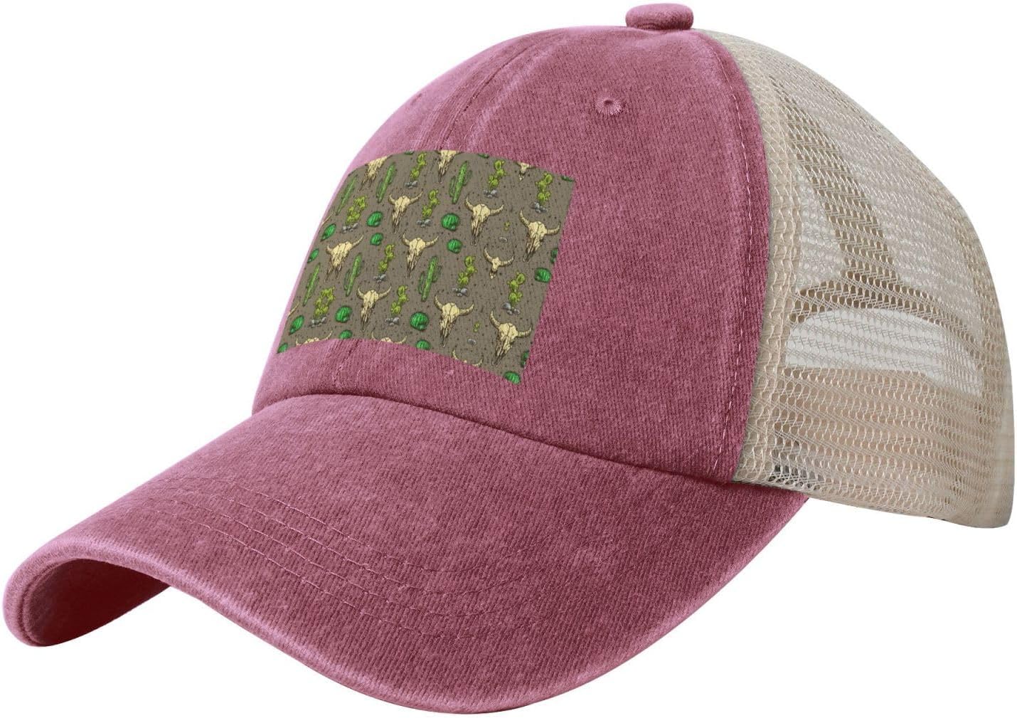 MDATT Skull of Bull and Cute Cactus Printing Summer Cap Baseball Hat Classic Vintage for Men Women Cap with Adjustable Buckle