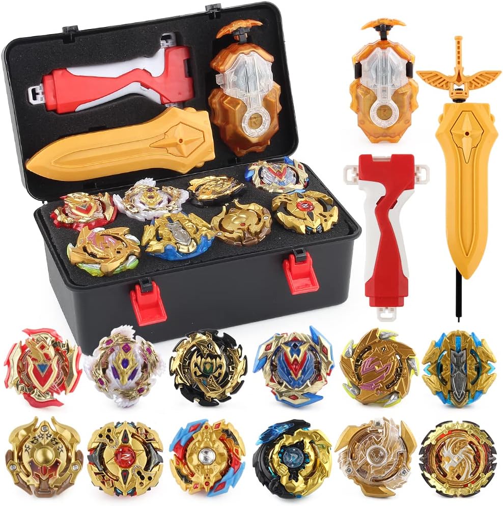 Battling Top Burst Launcher Game Set, 12 Spinning Tops Burst Gyros 2 Launchers with Storage Box Great Birthday Present for Boys Age 6 8 10+