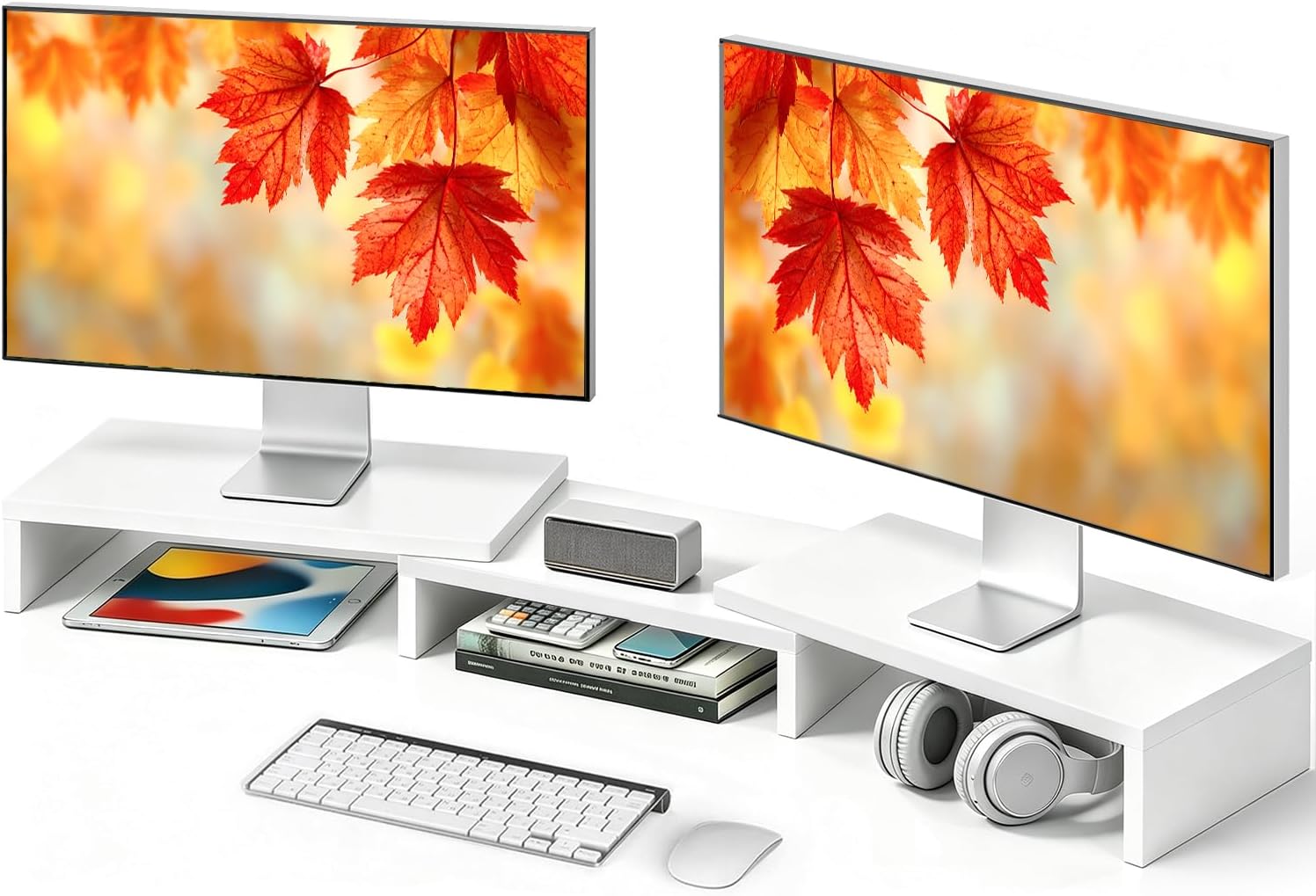 TAVR Dual Monitor Stand Riser, Wooden Computer Monitor Stand for 2 Monitors