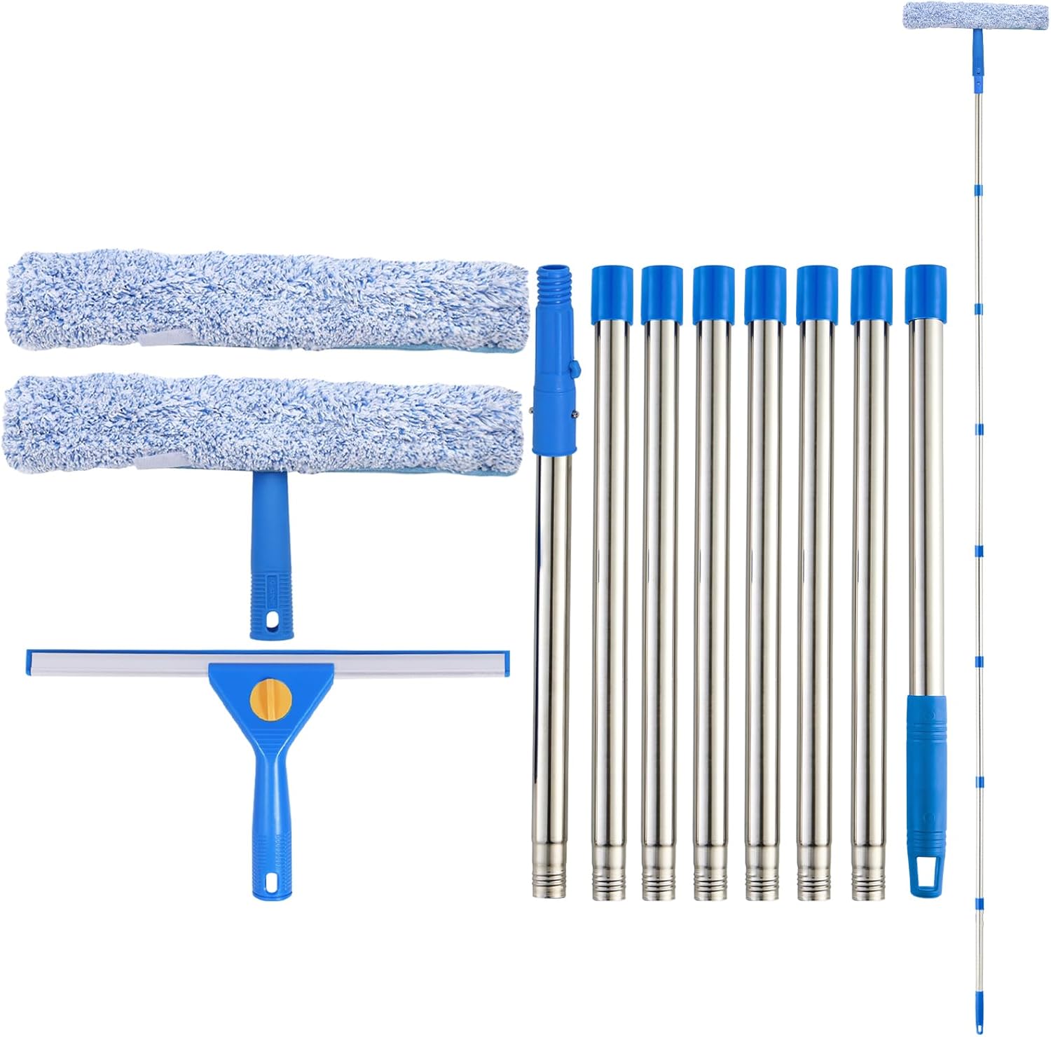 3m Window Squeegee Cleaner Tool Kit with Long Handle, 35cm Window Washing Squeegee and 38cm Scrubber Cleaning Equipment for Home, Shower Glass, Car, RV