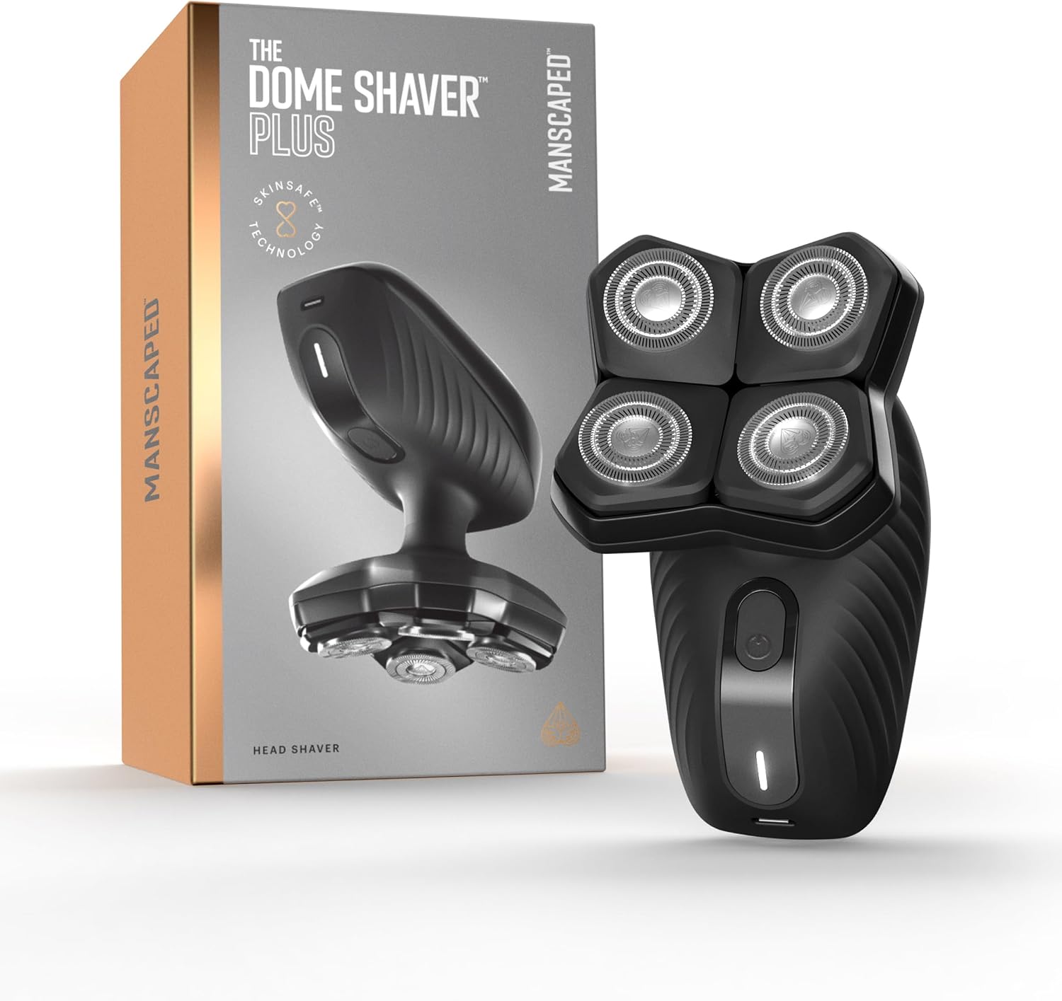 MANSCAPED® The Dome Shaver™ Plus Men’s Head Shaver – Four Double-Track Rotary Blades with SkinSafe® & FlexAdjust Technology, Waterproof, USB-C Charging, Magnetic Detachable Blade Pad, Travel Lock