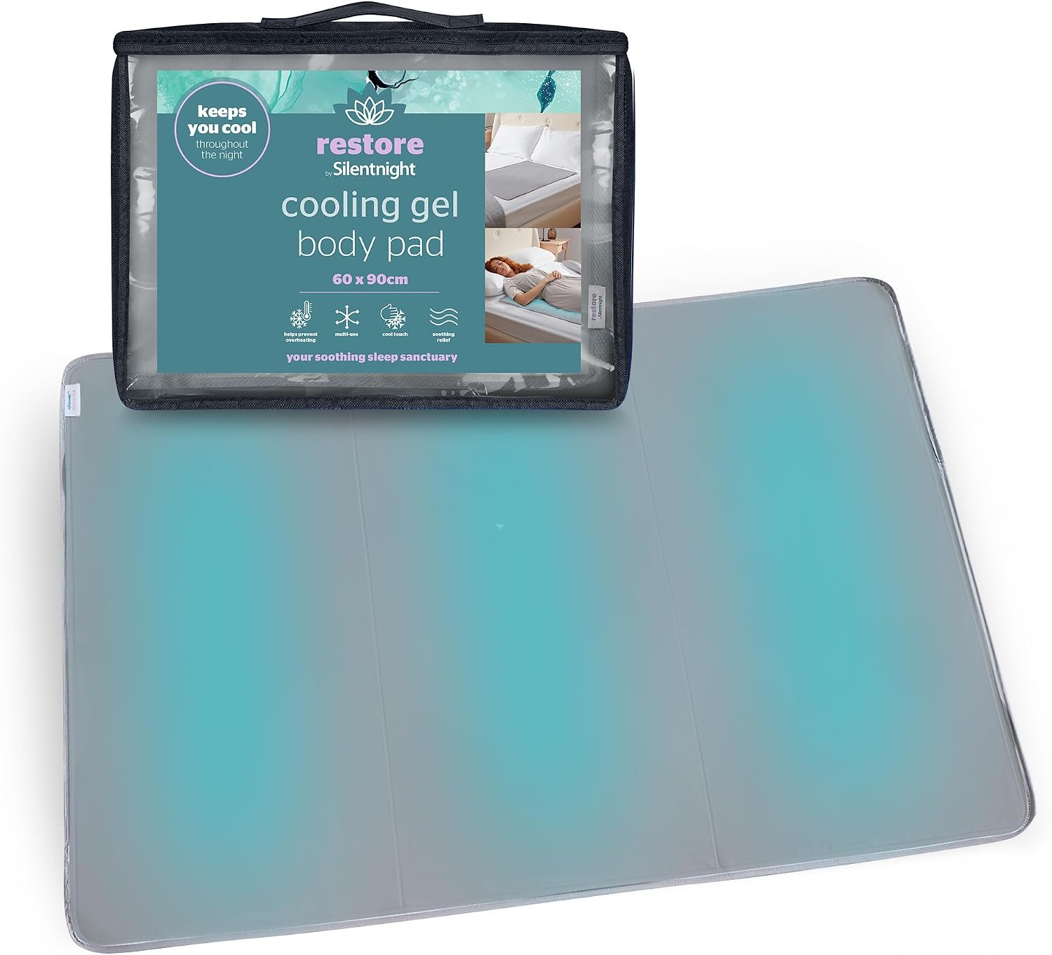 Silentnight Restore Cooling Gel Mattress Pad - Helps Absorb Body Heat Prevent Overheating - Improve Sleep Quality for Night Sweats Hot Flushes Menopause - Cool Mat for Bed Sofa Car Travelling, 60x90cm