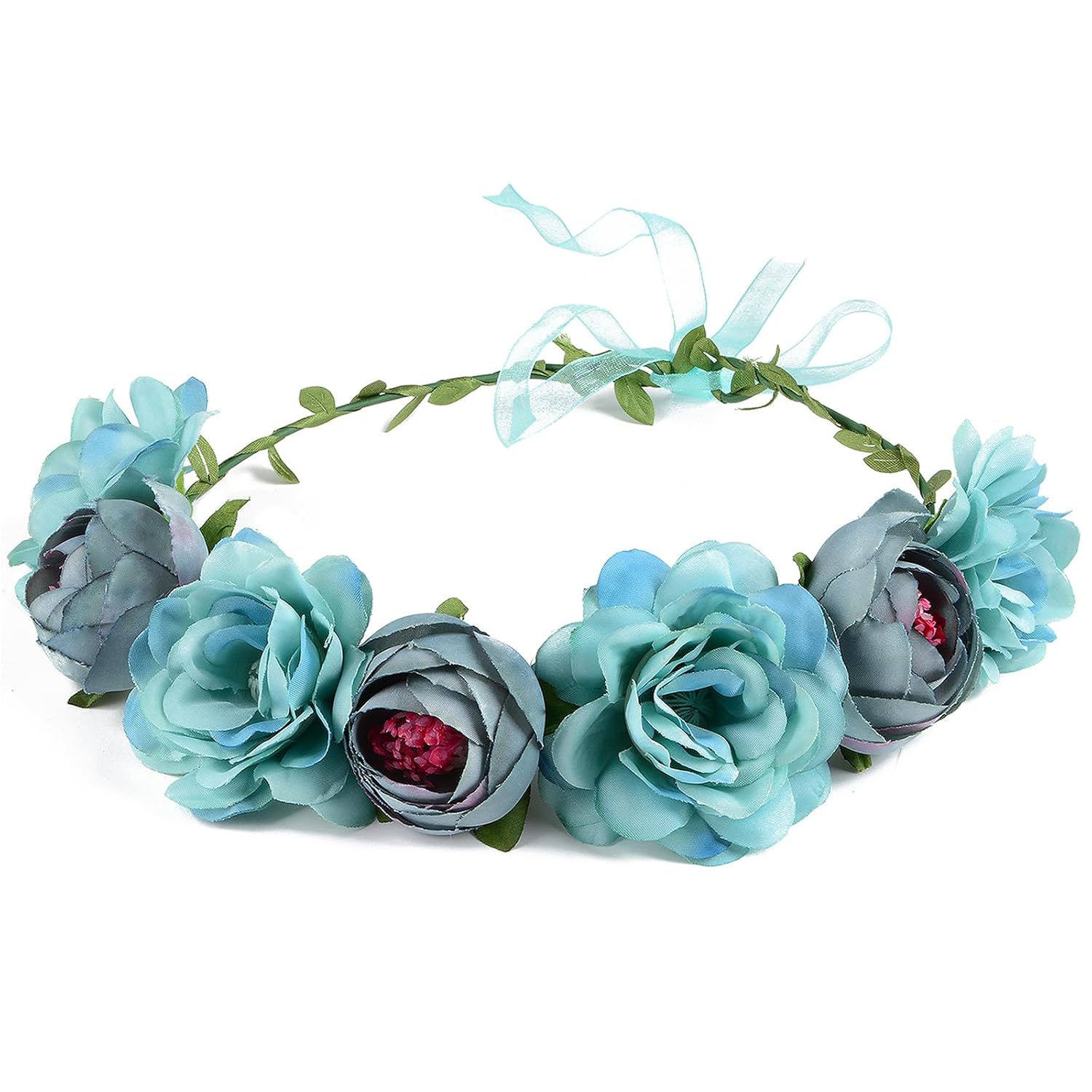 Flower Crown Headband for Women, Blue Rose Floral Hair Wreath