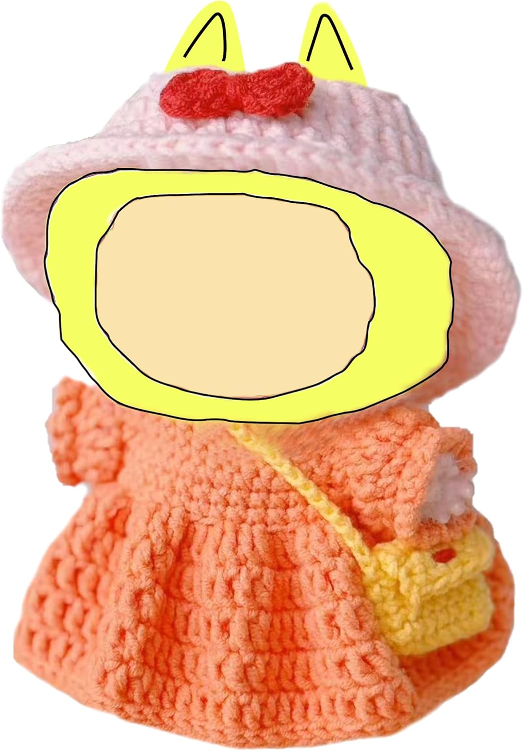 New Orange Dress Doll Clothes Set for 17cm Labobo Doll, All Handmade Crochet Outfits Included Pink Hat, Doll Accessories Shoes, Yellow Mini Bag