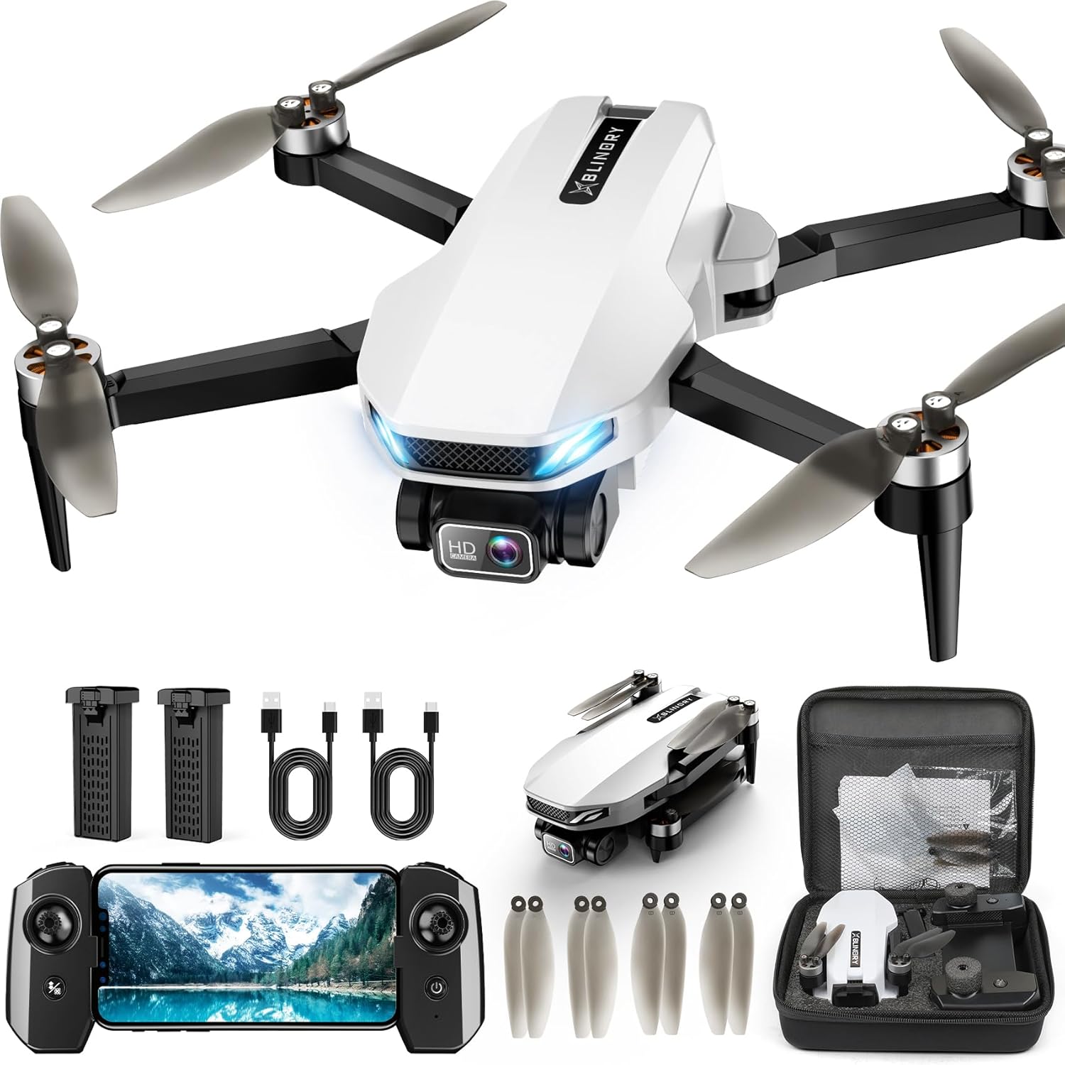 GPS Drone with Camera for Adults, 2K HD GPS Drones with Auto Return, Follow Me, Circle Fly, Waypoint Fly, Optical Flow, Brushless Motor, Foldable 5G Transmission FPV Quadcopter