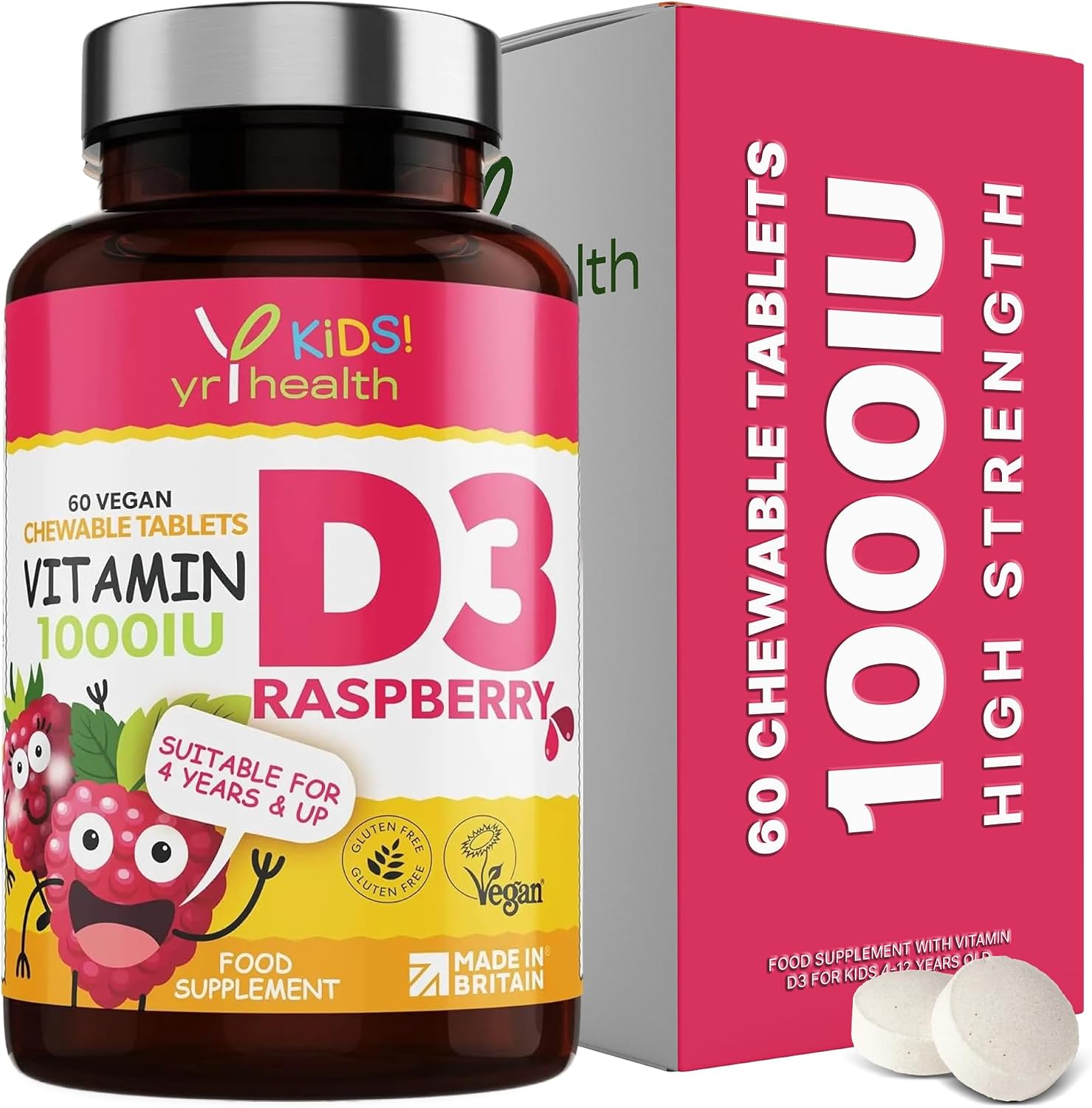 YrHealth Kids Vitamin D3 1000 IU Chewable Raspberry Flavour 4-12 Years
