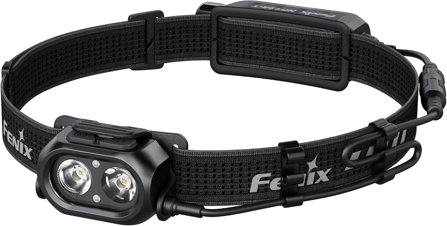 Fenix HP12R-T Black Rechargeable Running & Outdoor Headlamp | 1300 Lumen | 200m | 310 Hrs Max | Cool White + Warm White Spot Beams | Rear Battery case with Red Warning Light| IP68