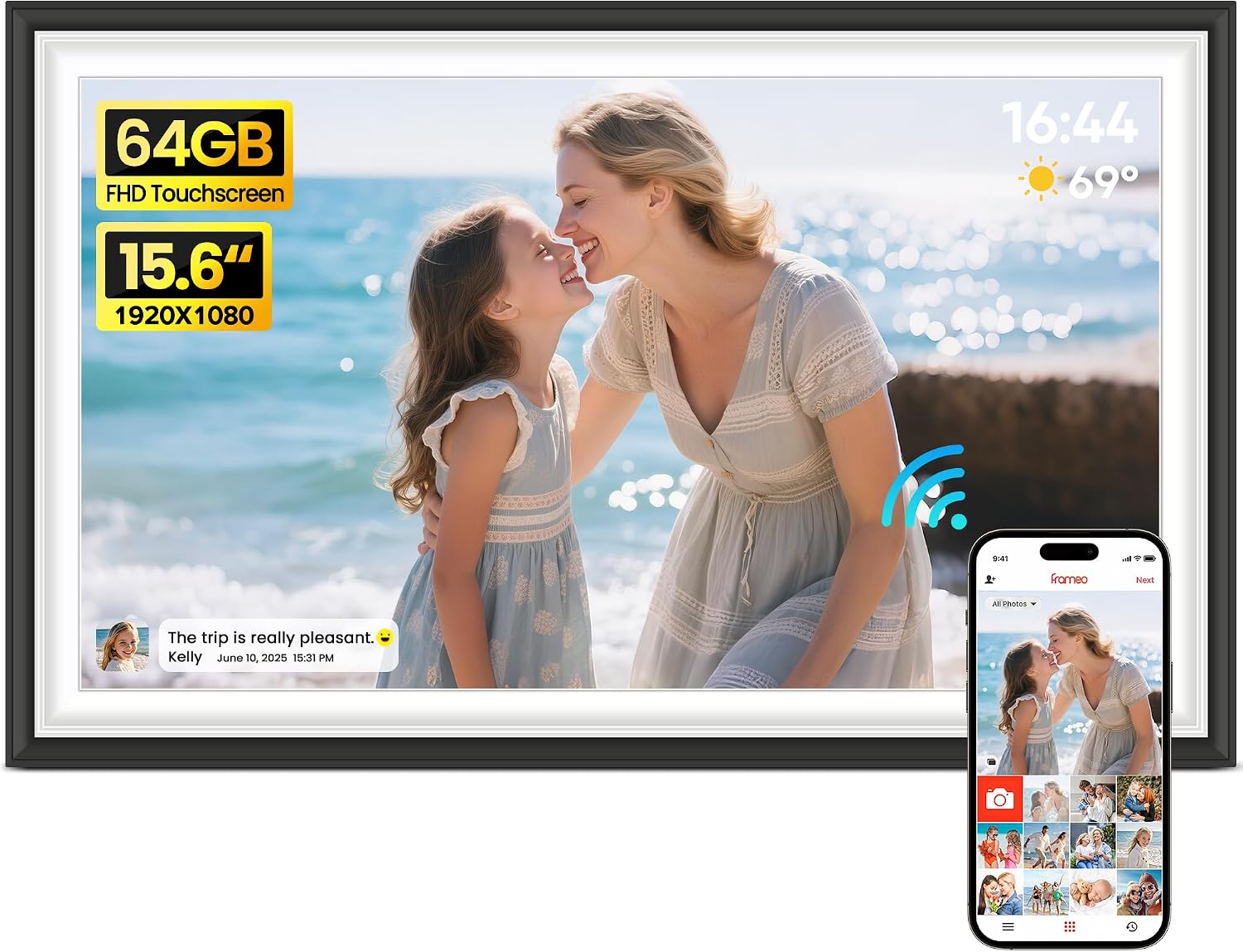64GB Frameo 15.6" Digital Picture Frame Large 1920 x 1080 IPS FHD Touch Screen WiFi Electronic Photo Frames Share Moments Instantly Anywhere Photo Gifts for Parents and Grandparents