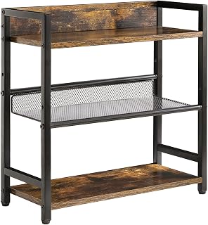 IBUYKE 3-Tier Spice Rack Industrial Counter Shelf Desktop Storage Organizer Standing Seasoning Rack for Countertop Kitchen Office Living Room Desktop Rustic Brown UTLJ021H