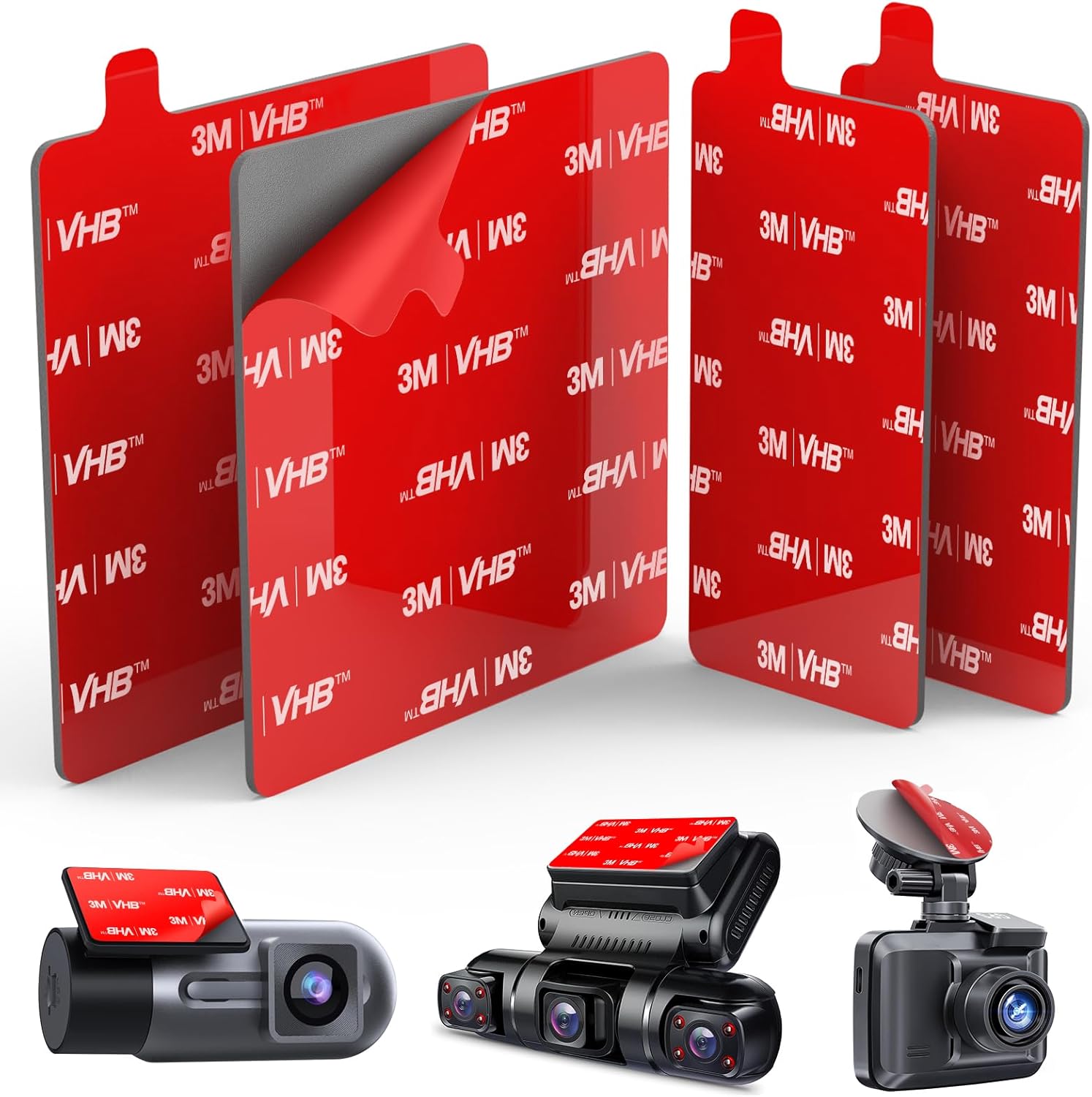 volport 3M Sticky Pads for Dash Cam Square Heat Resistant Double-sided 3M VHB Tape Adhesive Replacement for Windscreen Windshield Dashcam Mounting Pad for Nextbase Thinkware Road Angel 70mai, 4 Pack