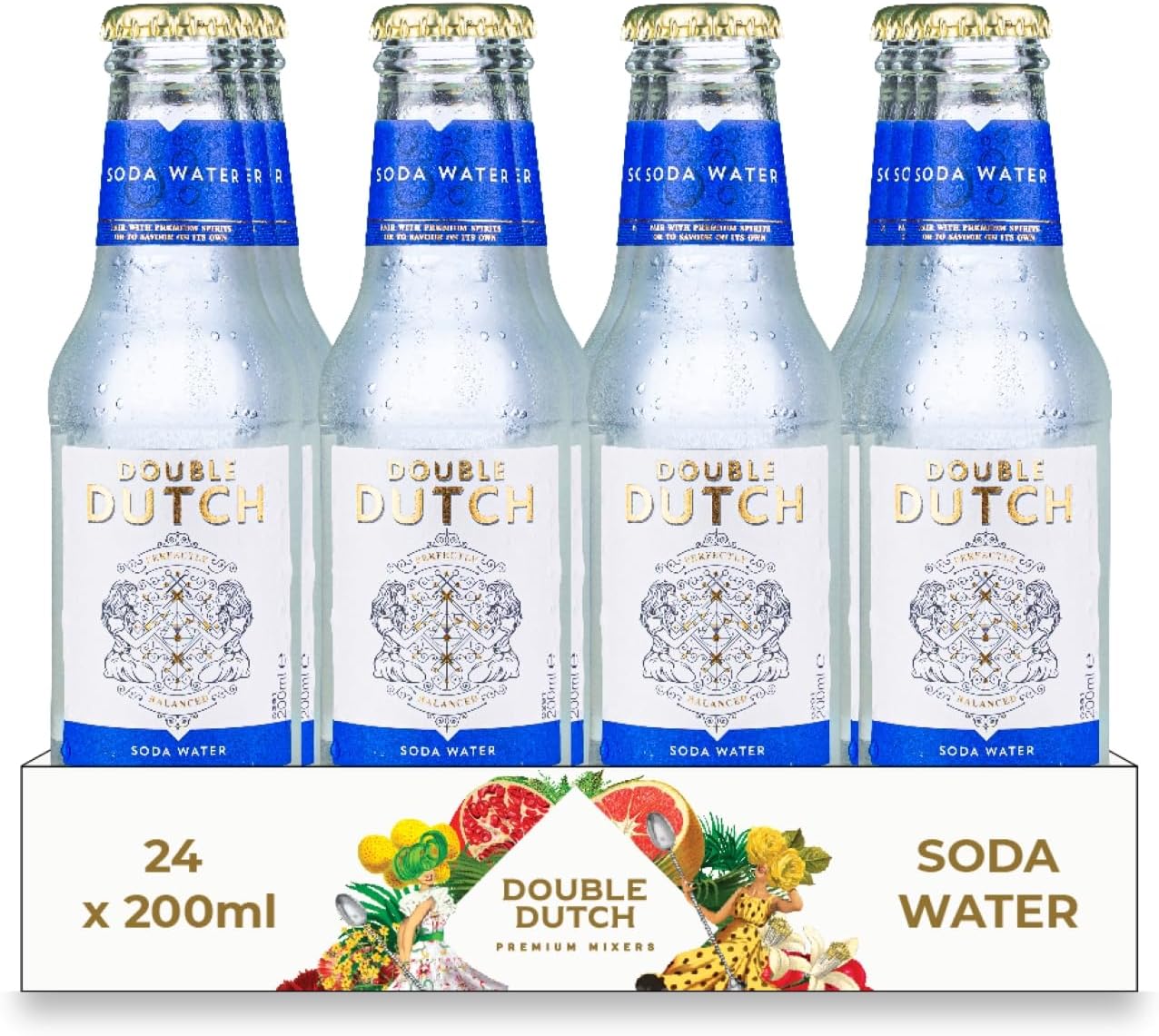 DOUBLE DUTCH Soda Water (24 x 200ml Bottles) - Low Calorie, Diet Tonic Water for Gin and Cocktails | Gluten Free and Vegan Friendly Soft Drink Perfect Mixer