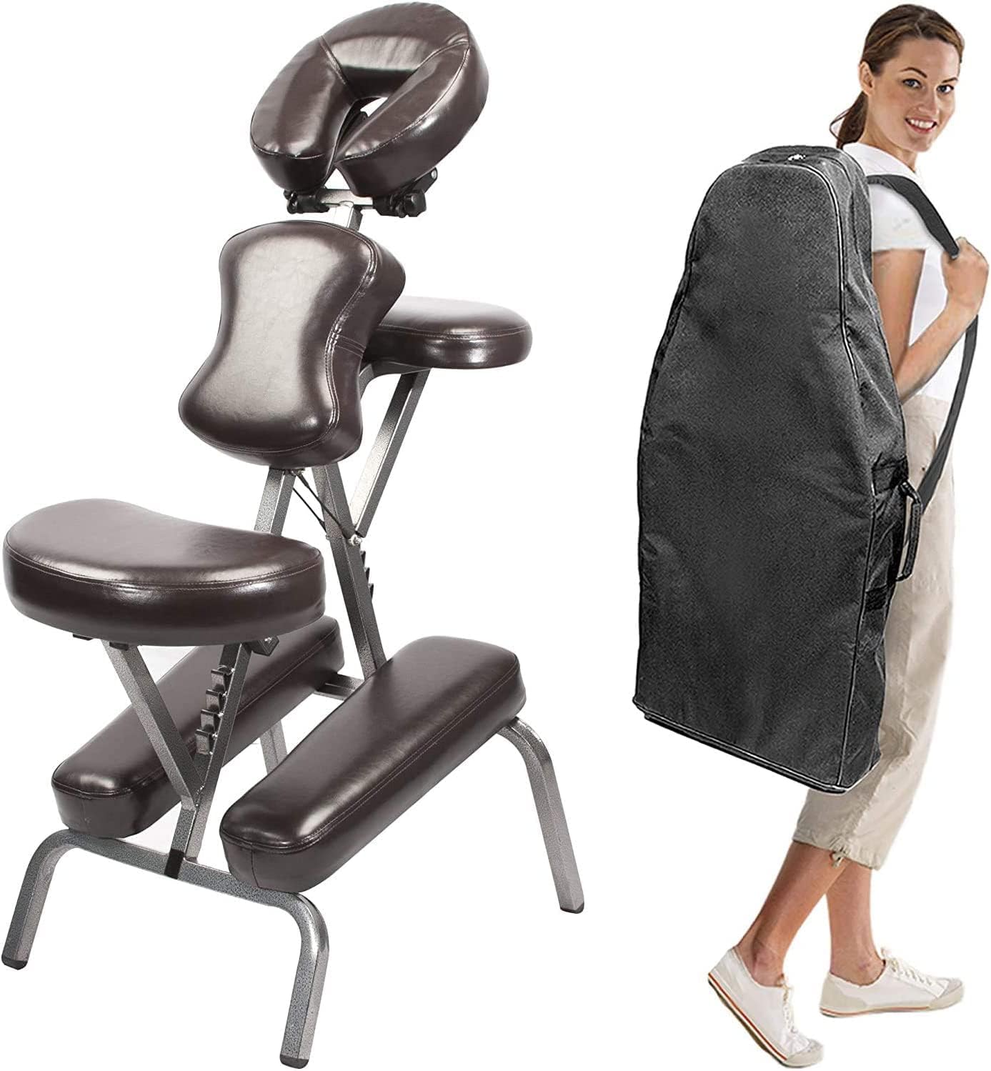 Master Massage Bedford Adjustable Portable Folding Full Body Massage Chair, Coffee, 11" x 14" x 39"