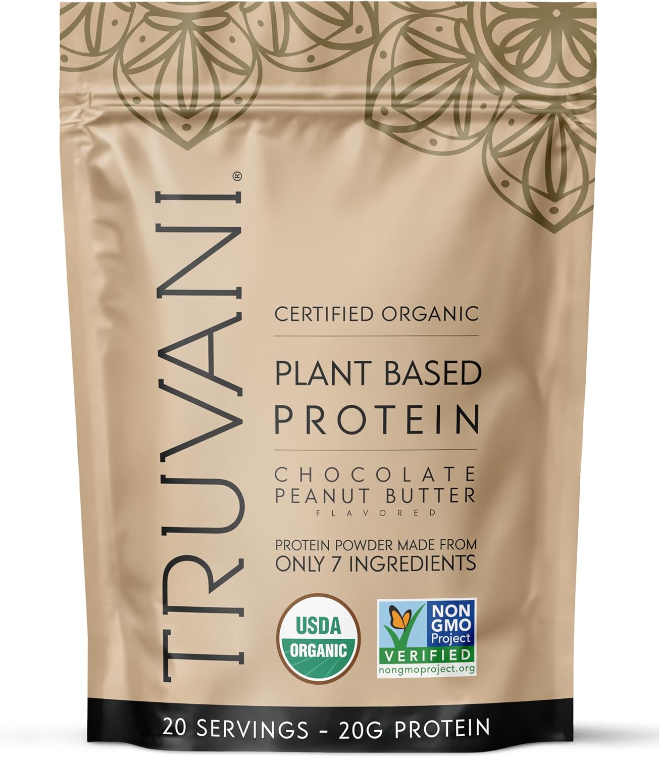 Truvani Organic Plant Based Protein Powder | Chocolate Peanut Butter | 20 Servings | Vegan | 20g Pea Protein | Keto | Gluten & Dairy Free | Low Carb | No Added Sugar
