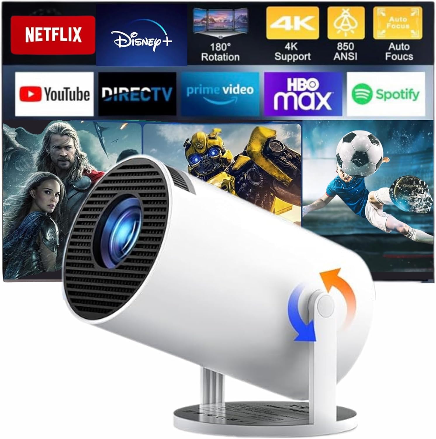 [2025 Upgraded & Android 11.0] Technyon Projector Ultra FHD 1080P for Home Theater, Outdoor & Gaming – 12000 Lumens Portable Projector with WiFi & Screen Mirroring – Compatible with iOS, Android, HDMI