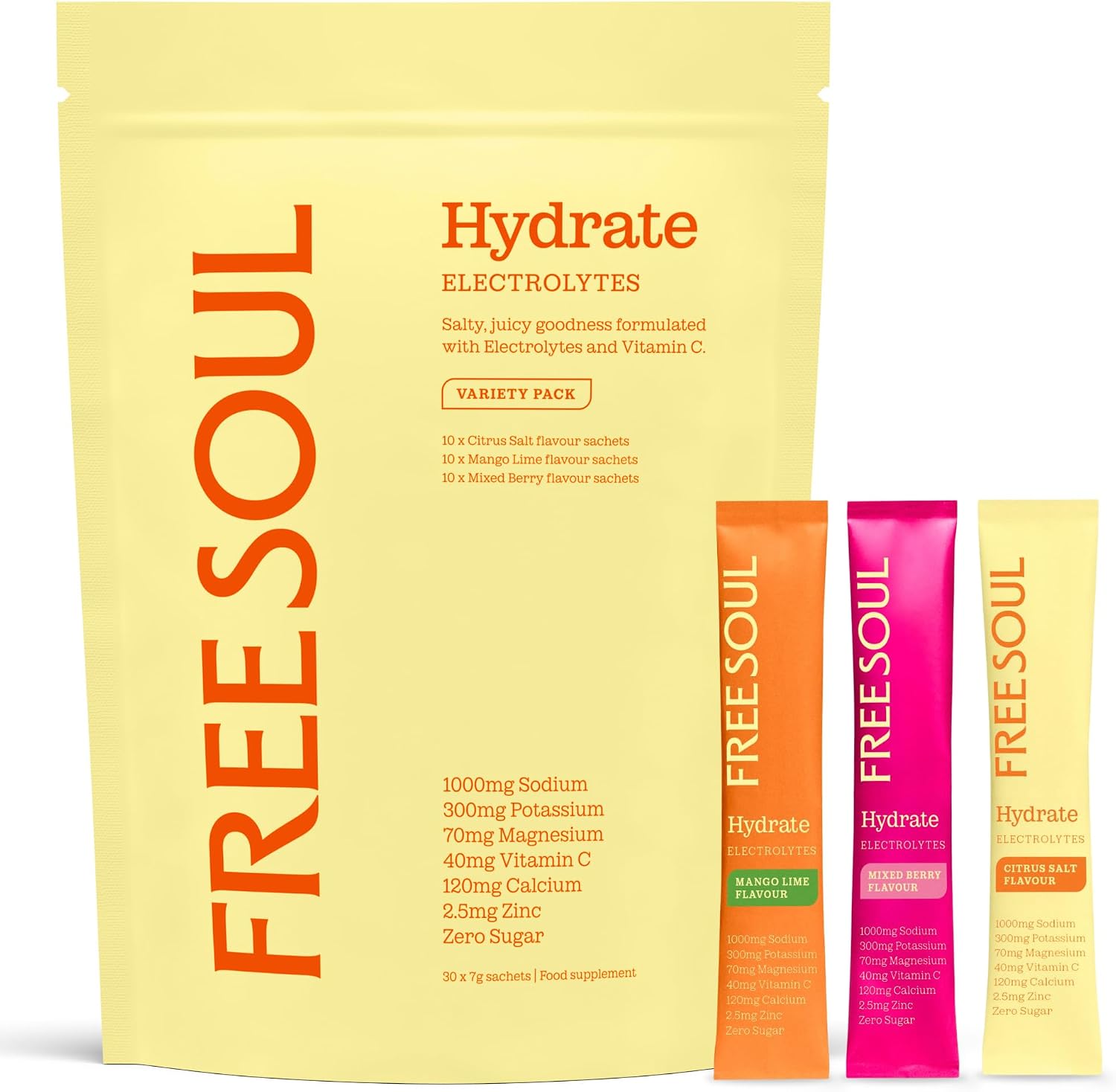 Free Soul Hydrate Electrolytes Powder | 30 Sachets | Variety Pack