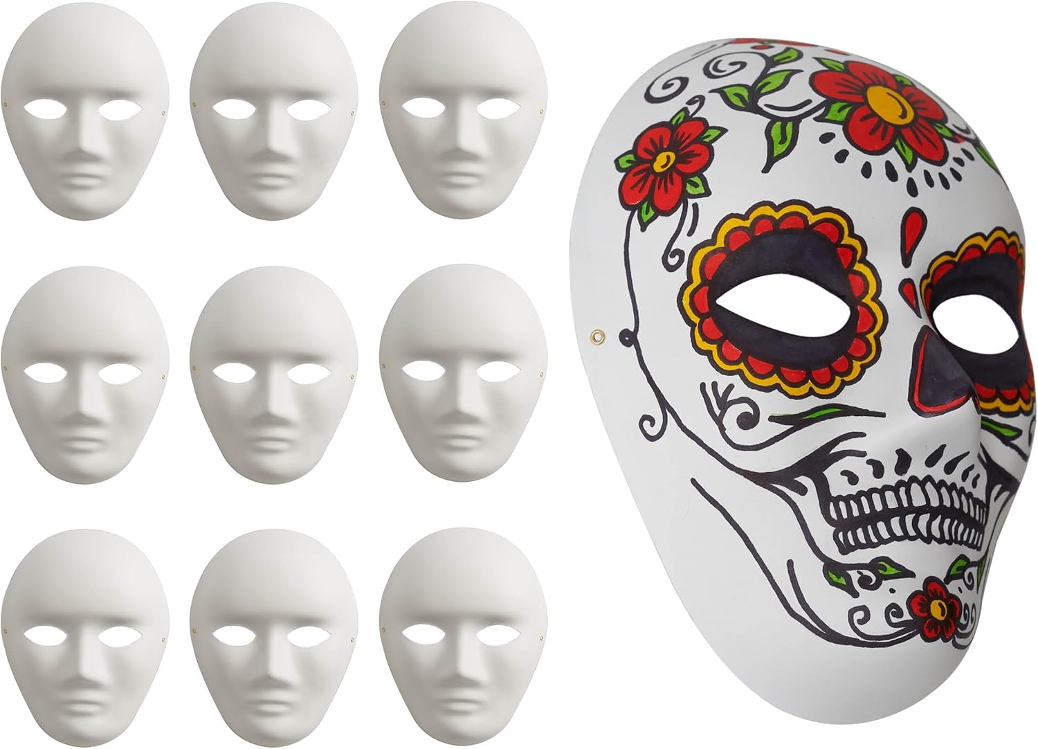 MATANA - White Full Face Masks, 24x18cm - Rigid Paper Plain Masks for Kids or Adults Unisex, Perfect for Arts & Crafts, DIY Costume Halloween Party