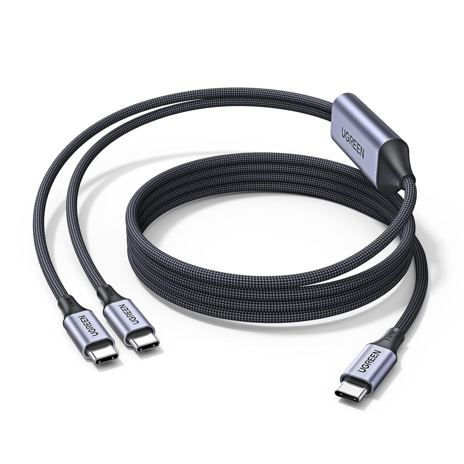 UGREEN 140W USB C Cable, 5FT 2-in-1 USB C to USB C Cable, Fast Charging for iPhone 16/16 Pro Max/15/14 Series, Galaxy S25/S24/S23 Series, MacBook Air/Pro, iPad Pro/Air, Steam Deck, and More
