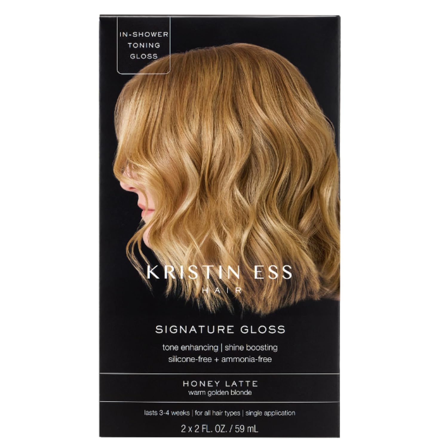 Kristin Ess Hair Gloss in Honey Latte Warm Golden Blonde - 4 Wk Semi Permanent Hair Color for Women - Golden Blonde Color Depositing Conditioner & Toner for Vibrant Color + Shine - Hair Dye Glaze