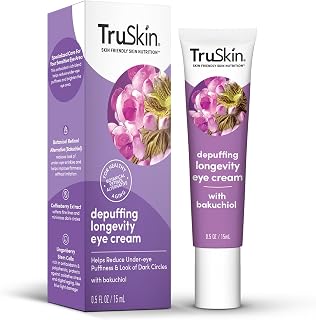 TruSkin Longevity Eye Cream – Caffeine Eye Cream with Bakuchiol, Lingonberry Stem Cells & Green Coffee Bean – Healthy Aging Gentle Retinol Alternative, Puffiness, Dark Circles, 0.5 fl oz
