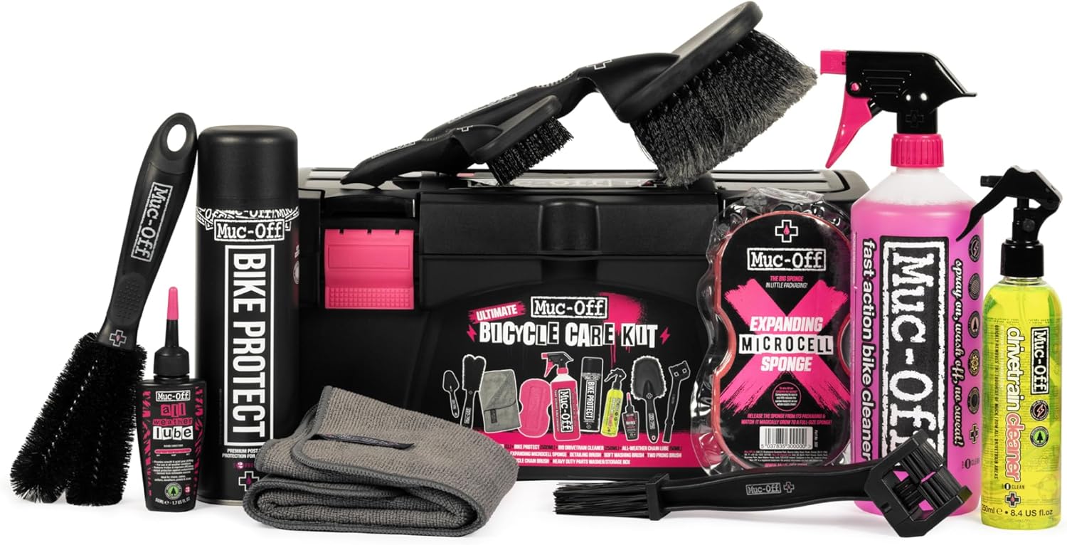Muc-Off Ultimate Bicycle Cleaning Kit - Complete Bike Cleaning Kit with Nano Tech Bike Cleaner, Drivetrain Cleaner, Brushes, Wet Lube & Tool Box - Suitable for All Bike Types
