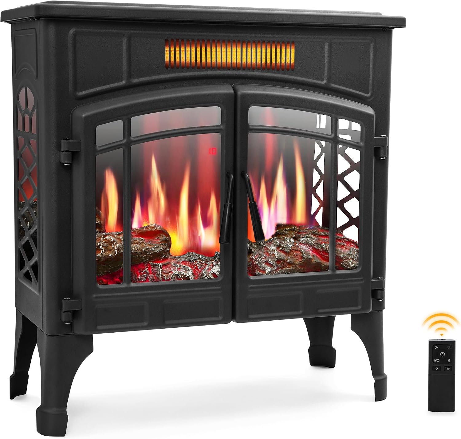 RealSmart Electric Fireplace Heater, 25“ Freestanding Stove Heater with 3D Realistic Flame Effect, Fireplace Stove Overheat Safety Protection for Indoor Use Bedroom,750W 1500W Retro Black