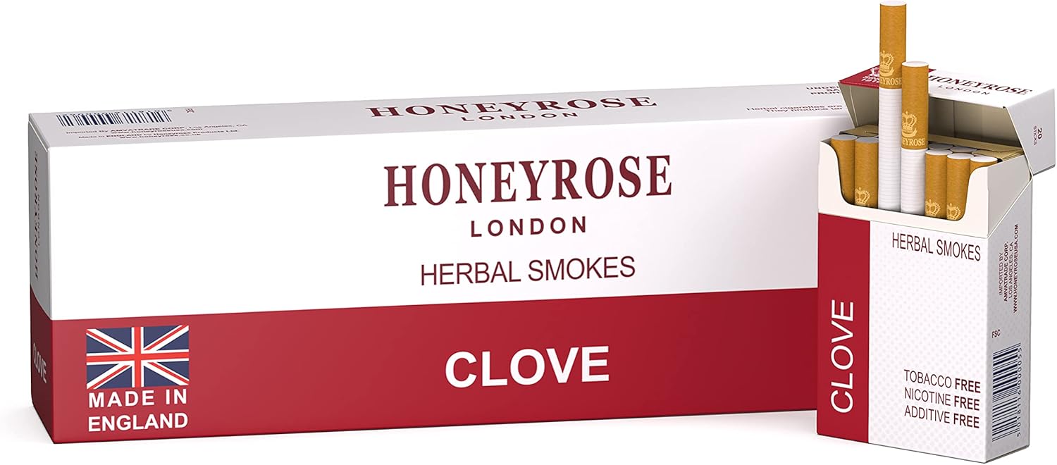 Honeyrose Herbal Cigarettes Carton "Clove" Flavor, 100% Tobacco & Nicotine Free, 100% Natural, Herbal Smokes, Quit Smoking, Made in England