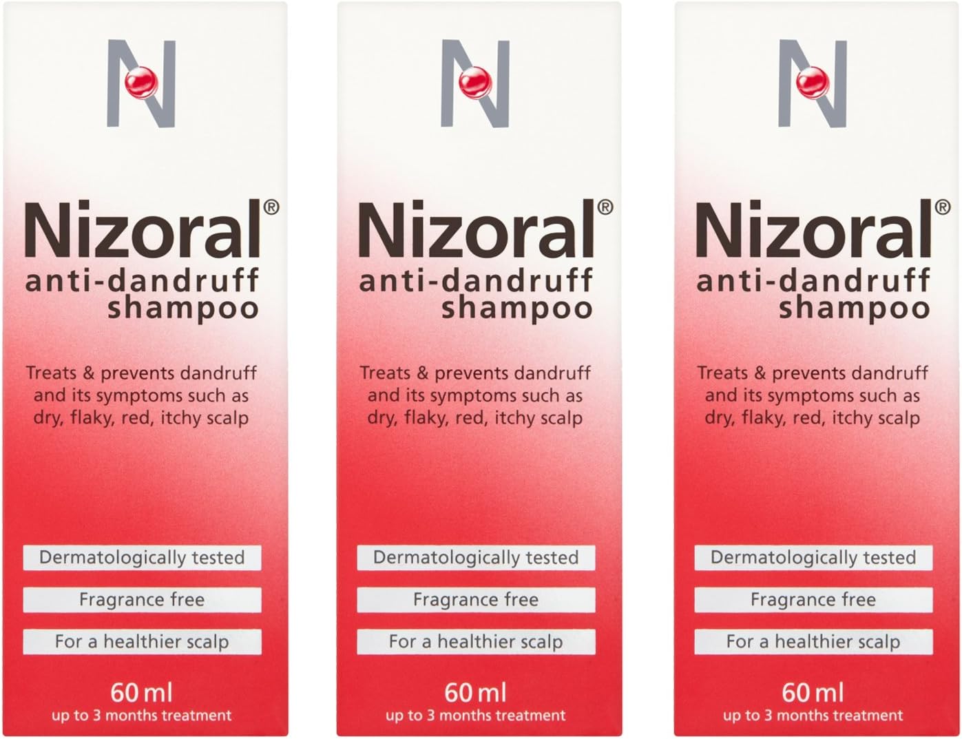 Nizoral Anti Dandruff Shampoo Ketoconazole Treatments Fragrance Free 3 x 60ml