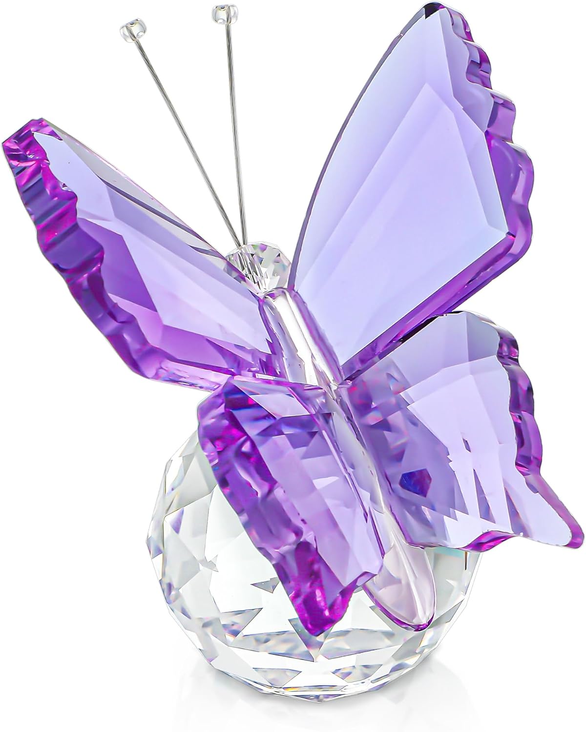 H&D HYALINE & DORA Purple Crystal Butterfly Figurine Glass Butterfly with Crystal Ball Base Crystal Animal Collectibles Figurines Gifts for Women