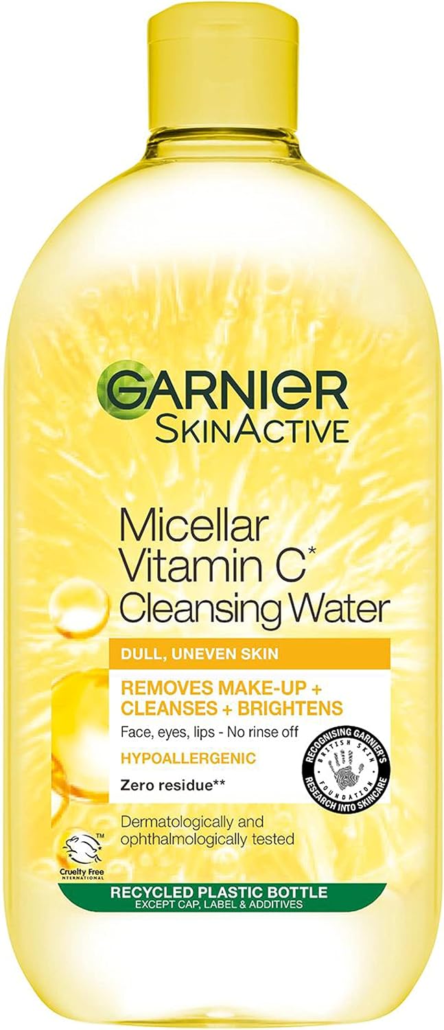 Garnier Micellar Vitamin C Cleansing Water, Gentle face Cleanser & Makeup Remover, Hypoallergenic. Vegan Formula, Suitable For Dull And Uneven Skin, Brightening Formula, Dermatologically Tested, 700ml
