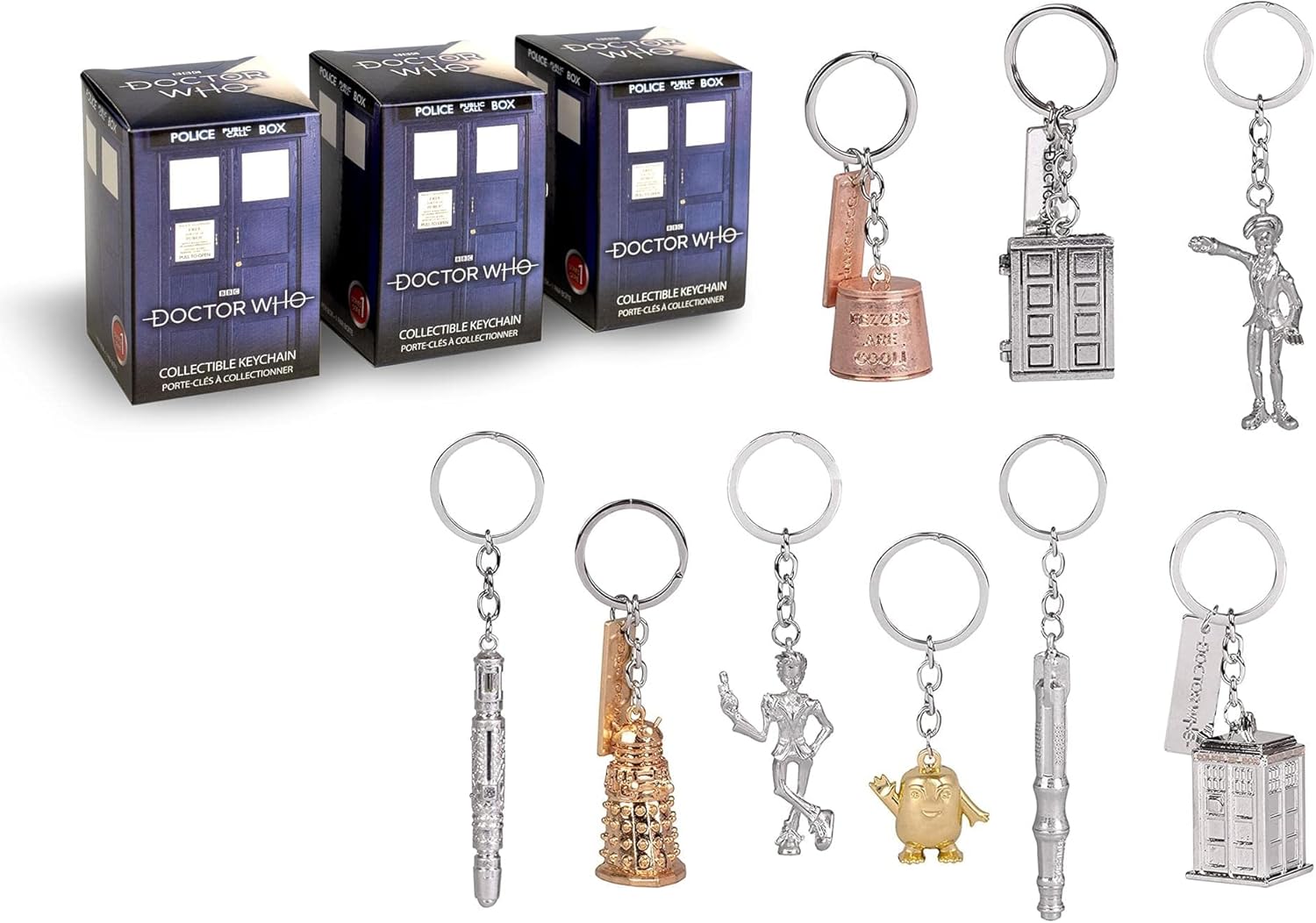 DOCTOR WHO Key Chain Mystery Blind Box, 3 Pack - Receive 3 Mystery Key Rings - Collect All 9 - Series 1