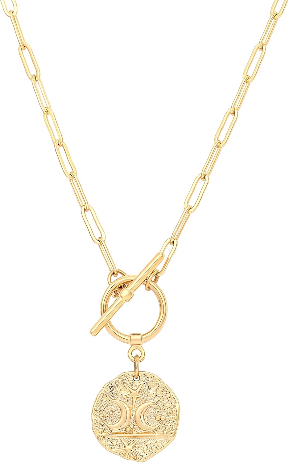 Aobei Pearl 18K Gold Moon Star Lion Evil Eye Love Heart Cross Pendant Necklace Medallion Paperclip Chian Choker Layering Jewery for Women