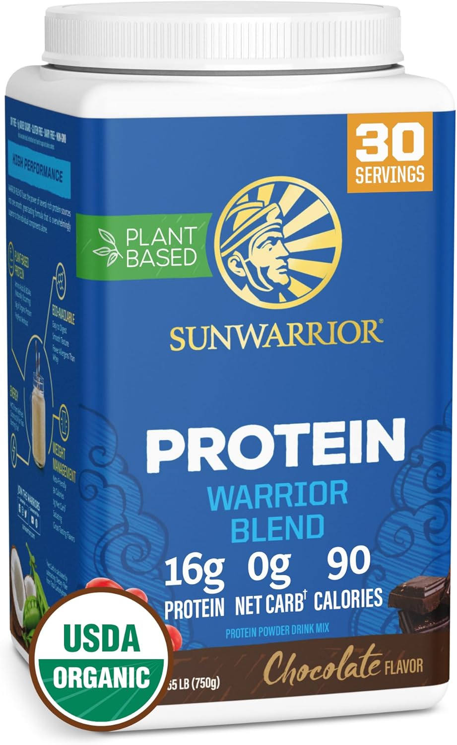 Organic Plant Based Protein Powder | Vegan Organic Protein Powder Chocolate Flavored with BCAA Amino Acids & Hemp Seed Pea Blend | Non-GMO Soy Dairy Filler & Gluten Free (Chocolate, 30 Servings)