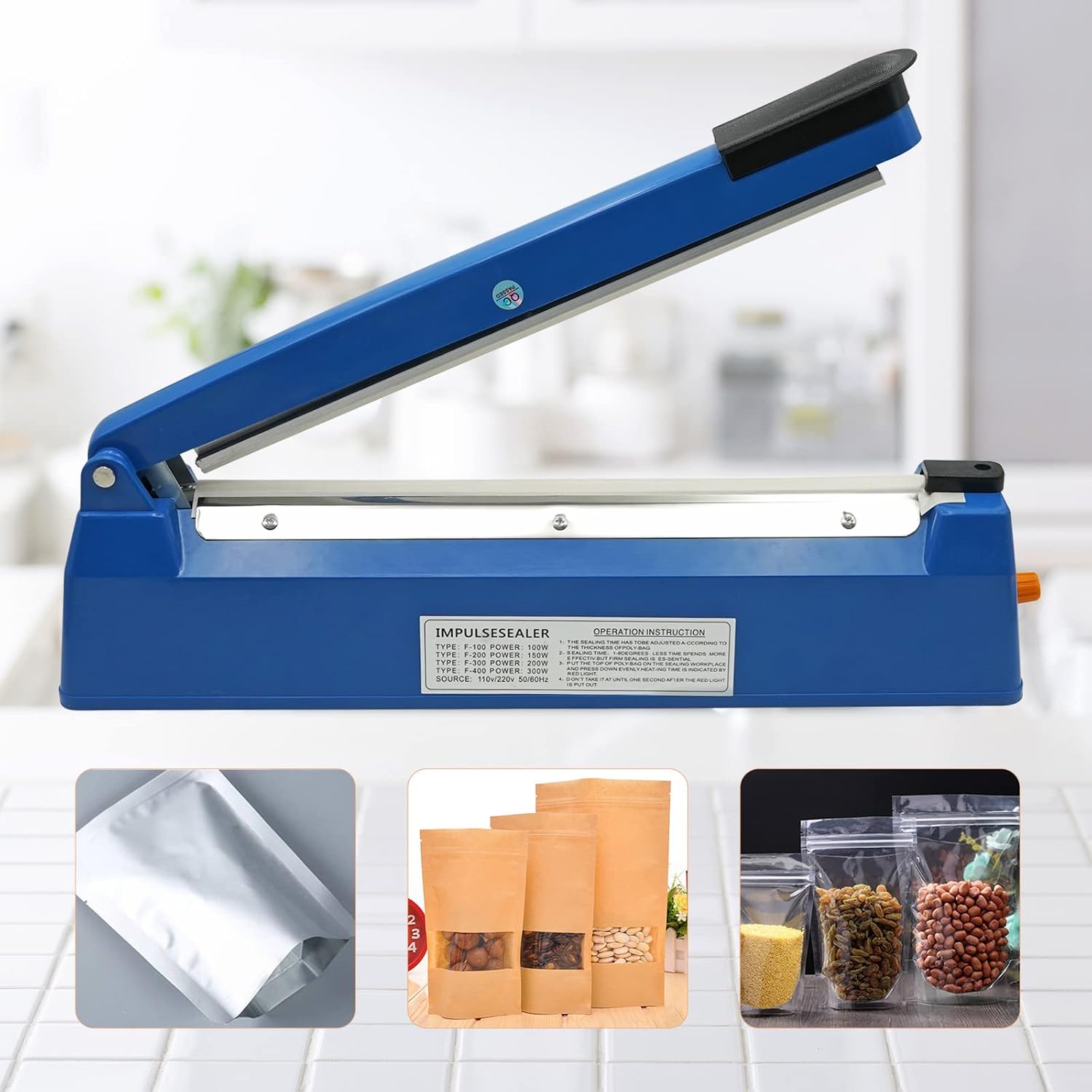 300mm Heat Sealer for Heating Seal Bags 12" Portable Foil Sealer Heat Sealer Machine for Mylar PP PE Bags Sealer 3mm Seal Width Bag Sealer with 8 Gear Temperature Control