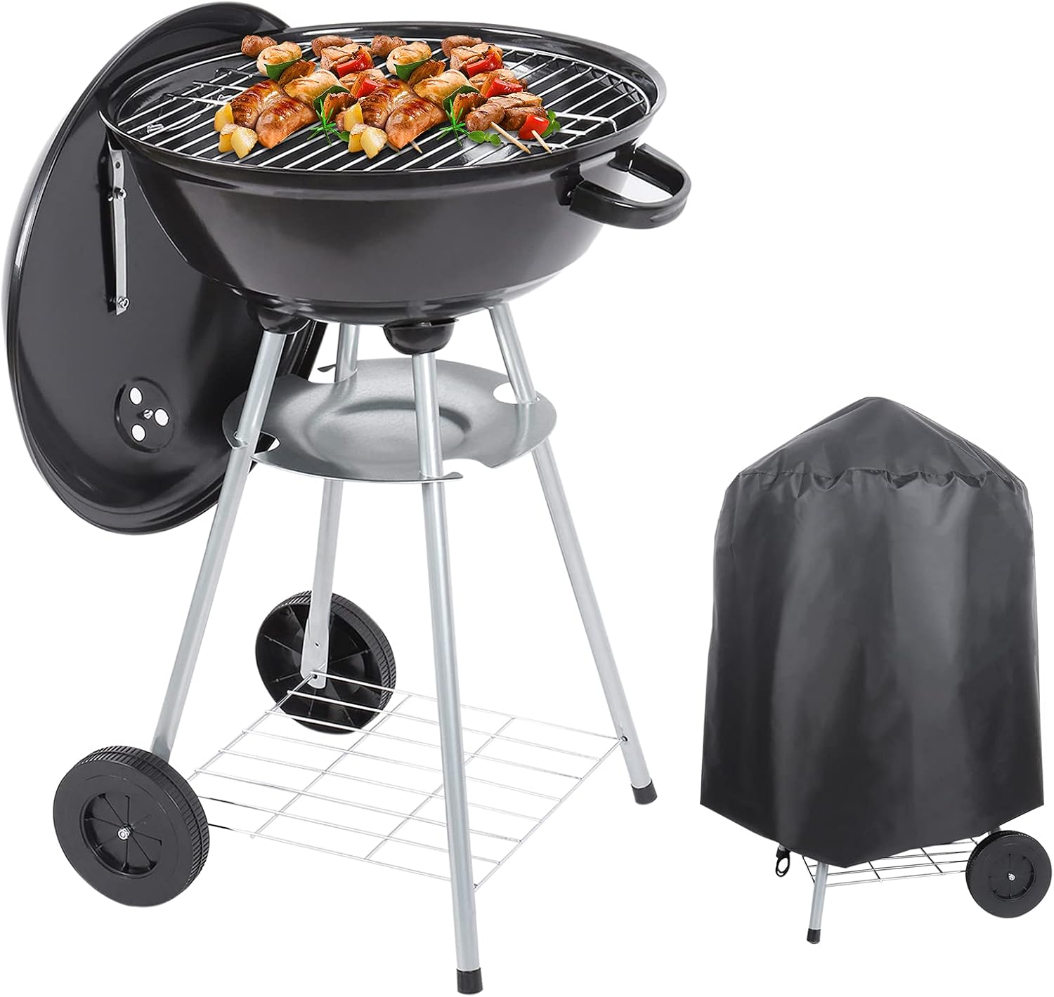 Charcoal Grill 18 inch Barbecue Grill with Waterproof Grill Cover for Outdoor Courtyard Picnic Camping Tailgating BBQ Kettle