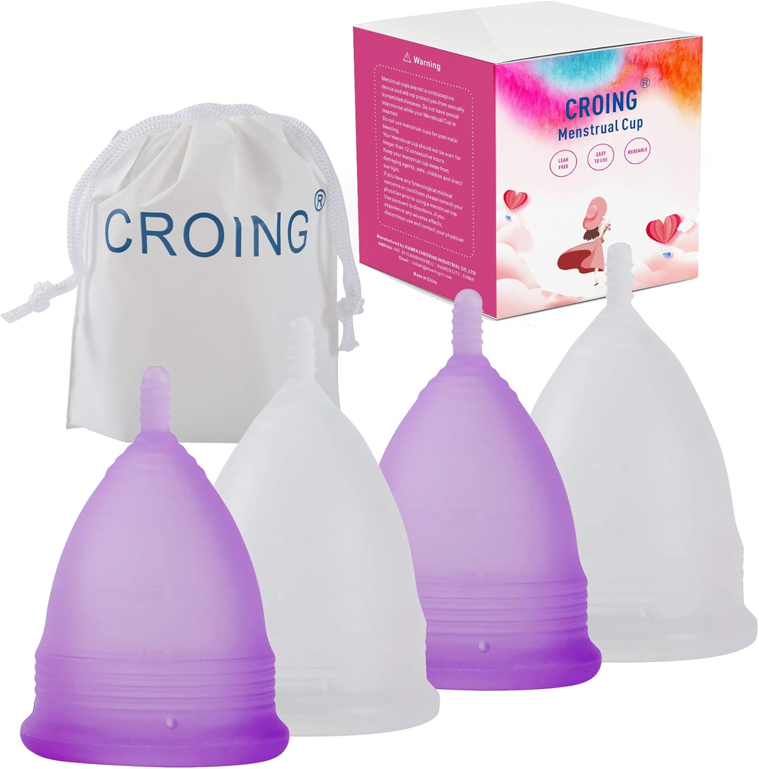 πππ£π¨π©π§πͺππ‘ πΎπͺπ₯π¨ Reusable Menstrual Cup Set of 4, Period Cup, 2 pcs Small and 2 pcs Large (Purple and White)