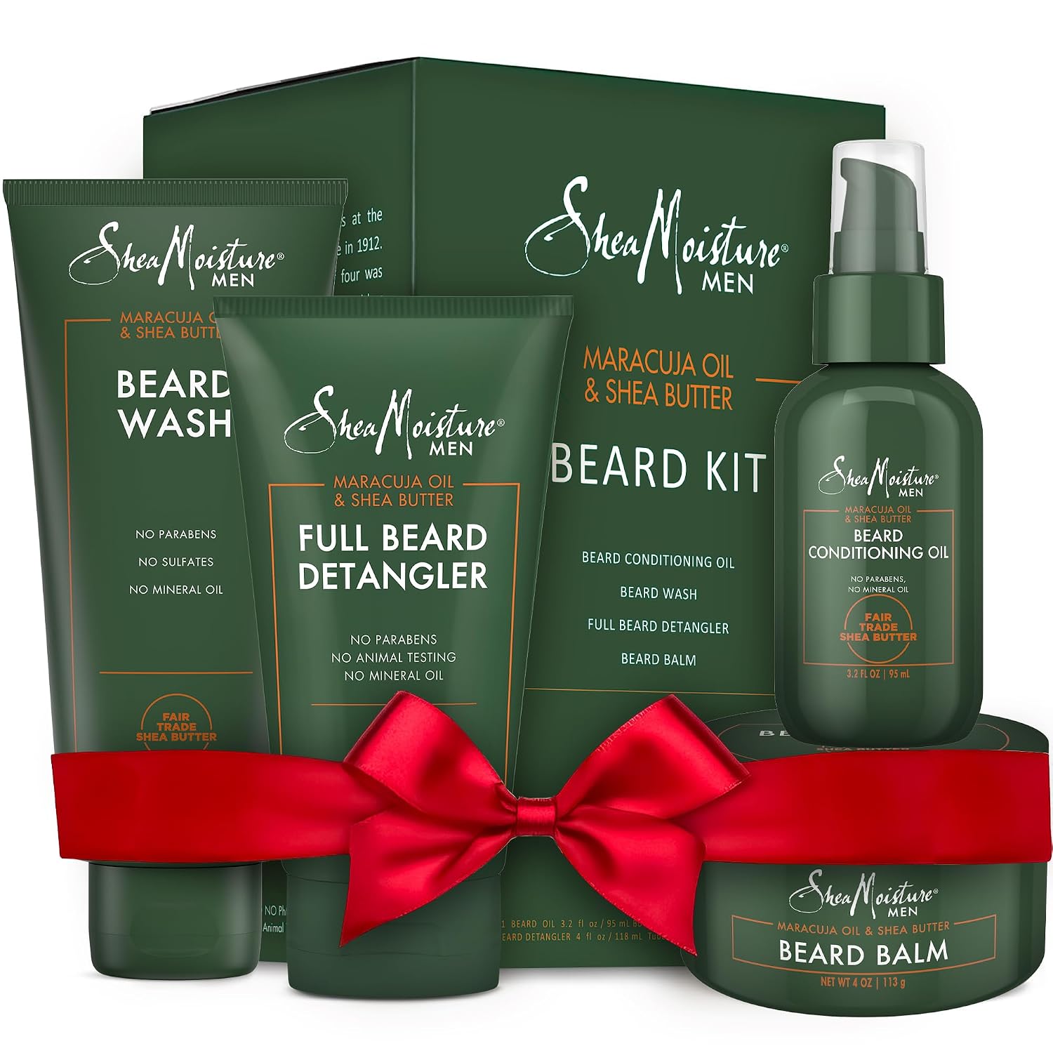 SheaMoisture Beard Kit for Men – Beard Wash, Conditioning Beard Oil, Full Beard Detangler + Beard Balm with Shea Butter & Maracuja Oil, Gifts for Men (4 Piece Set)