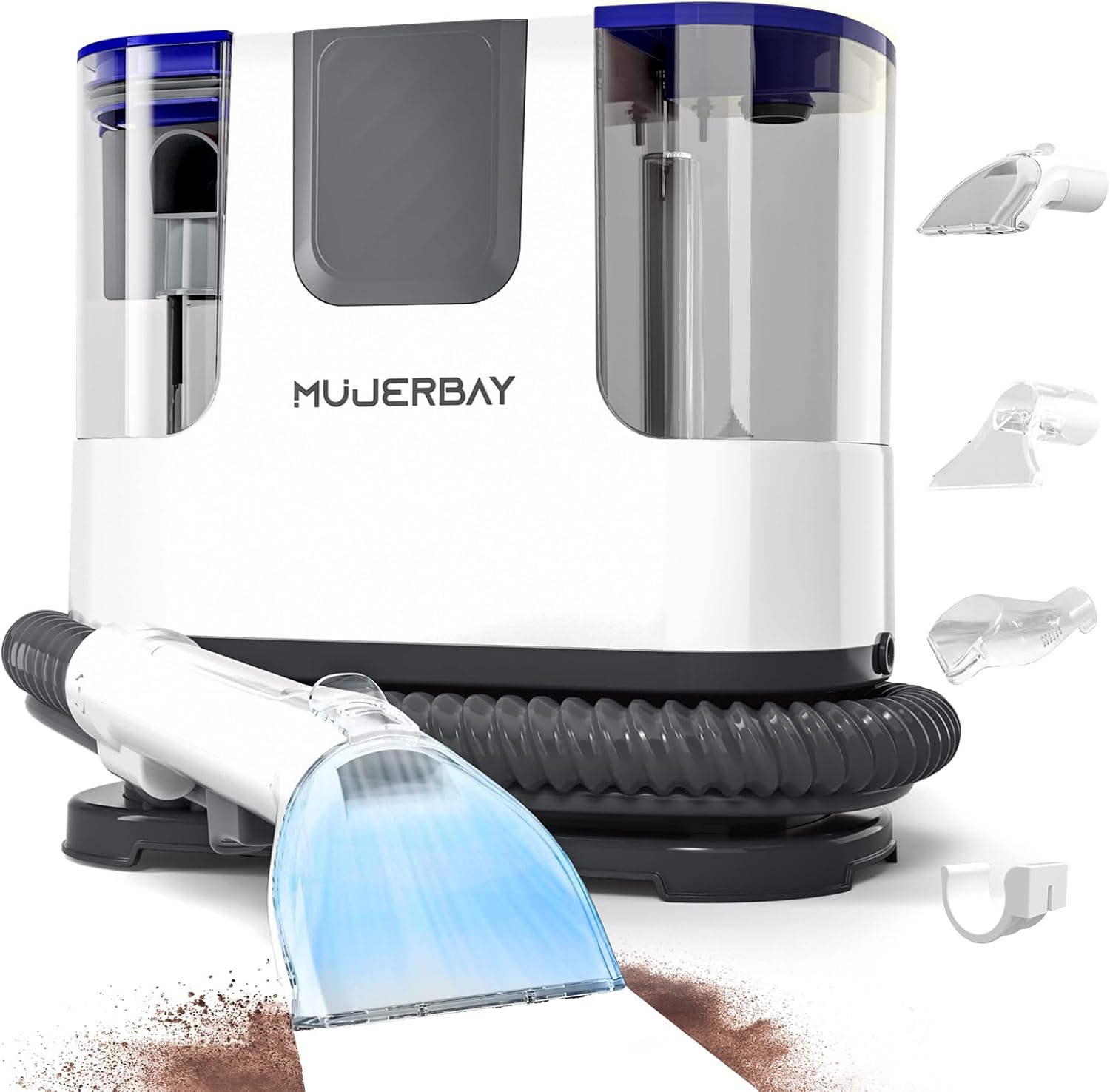 Upholstery Carpet Cleaner, MUJERBAY 12Kpa Portable Spot and Stain Cleaner, Easy Move with Universal Wheels & Handle, 1.18-inch Deep Cleaning Machine for Couch, Stairs, Car and Pet Messes. Blue