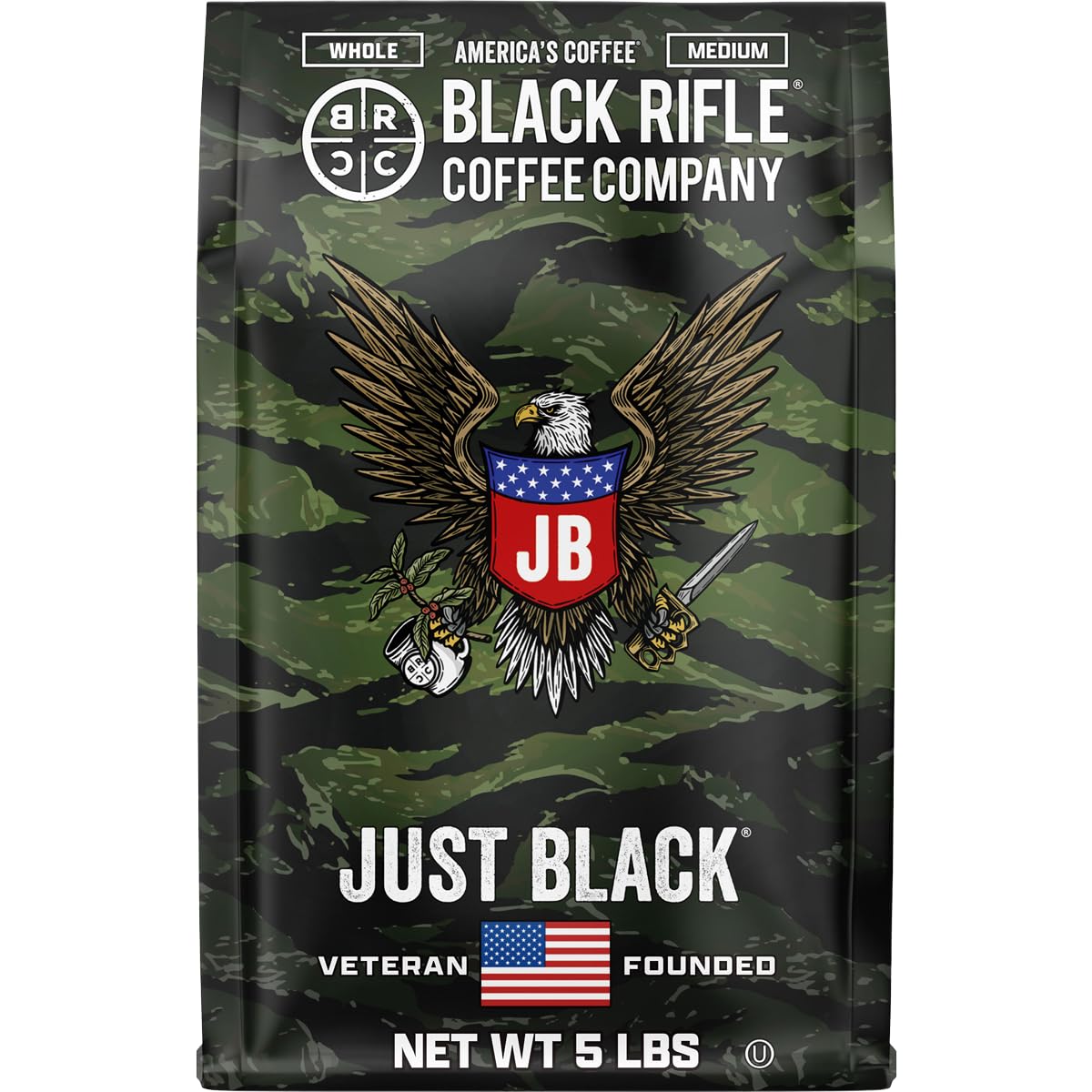 Black Rifle Coffee Medium Roast Whole Bean Coffee Just Black 5 lb