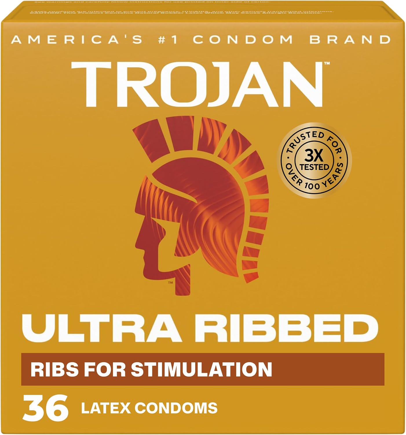 Trojan Ultra Ribbed Latex Condoms for Men, 36 Count