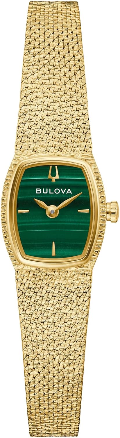 Bulova Goddess of Time Green Malachite Gold-Tone Mesh Bracelet Watch 17mm - 97L184