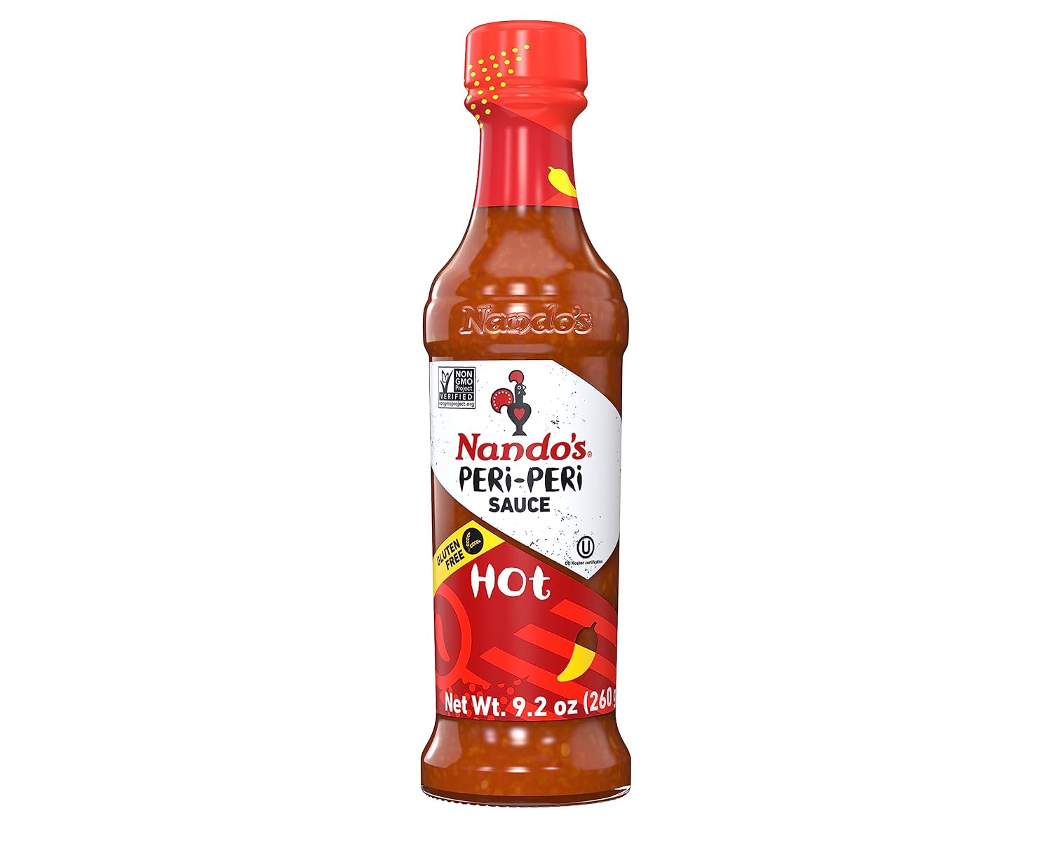 Nandos PERi PERi Hot Sauce - Spicy Sauces, Seasoning or Marinade for Wings, Fish, Meat, Rice or Vegetables - No Artificial Colors or Flavors, Non-GMO, No MSG, Gluten Free, Vegetarian - 9.2 Oz Hot