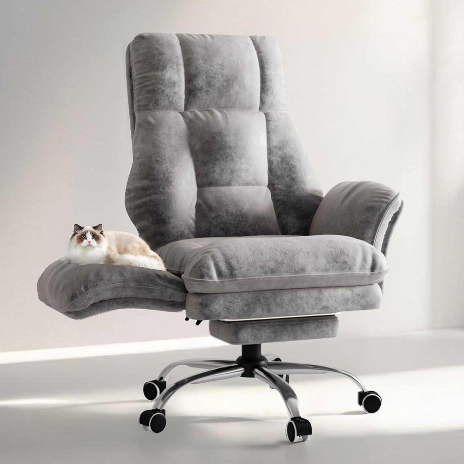 Big and Tall Office Chair with Footrest, Cross-Legged Sitting,Tech Grey