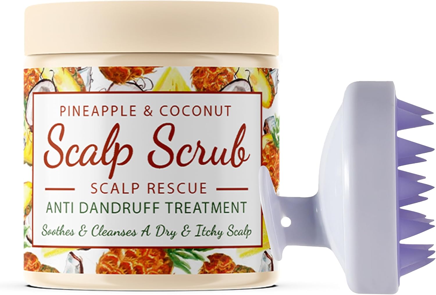 CalmGrace Exfoliating Scrub with Silicone Brush | Coconut & Pineapple Scent | Scalp & Hair Care Set for Dandruff & Itchy Scalp