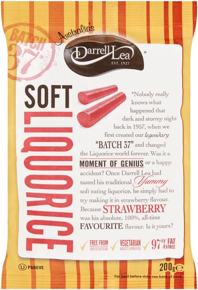 Darrell Lea Batch 37 Strawberry Liquorice, 200 g, Pack of 8