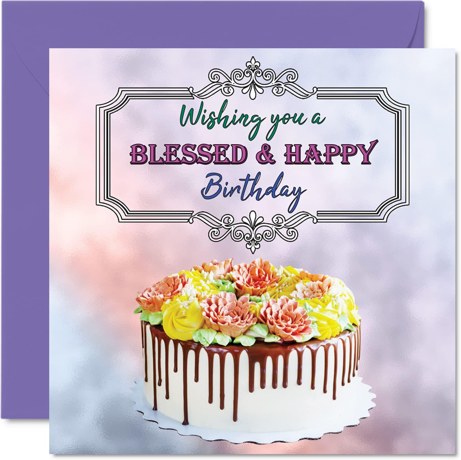 Religious Birthday Cards for Men Women - Blessed & Happy Birthday - Spiritual Card for Mum Dad Brother Sister Son Daughter Nan Grandad, 145mm Bday Greeting Cards