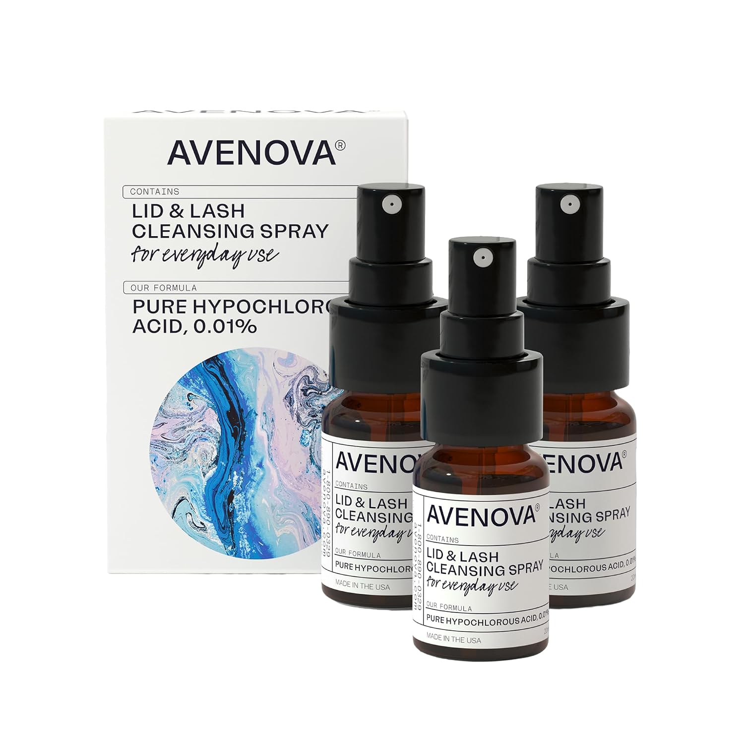 Avenova Eyelid Spray Cleanser for Lid & Lash, 20 ml (3-Pack)